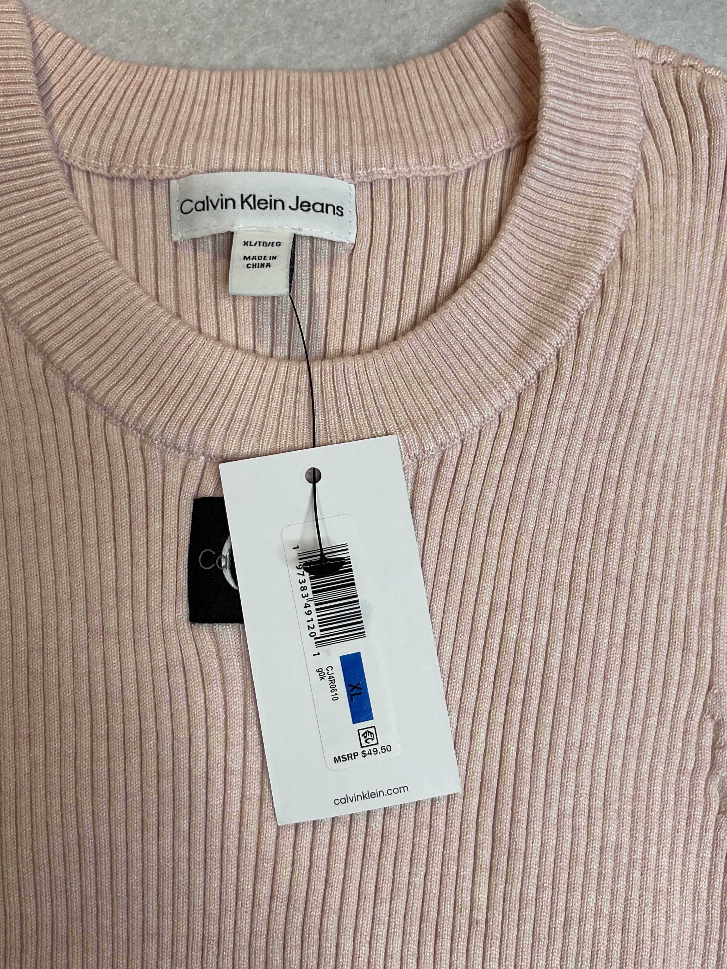Calvin Klein Jeans Ribbed Angled-Hem Cropped Logo Top - Light Pink