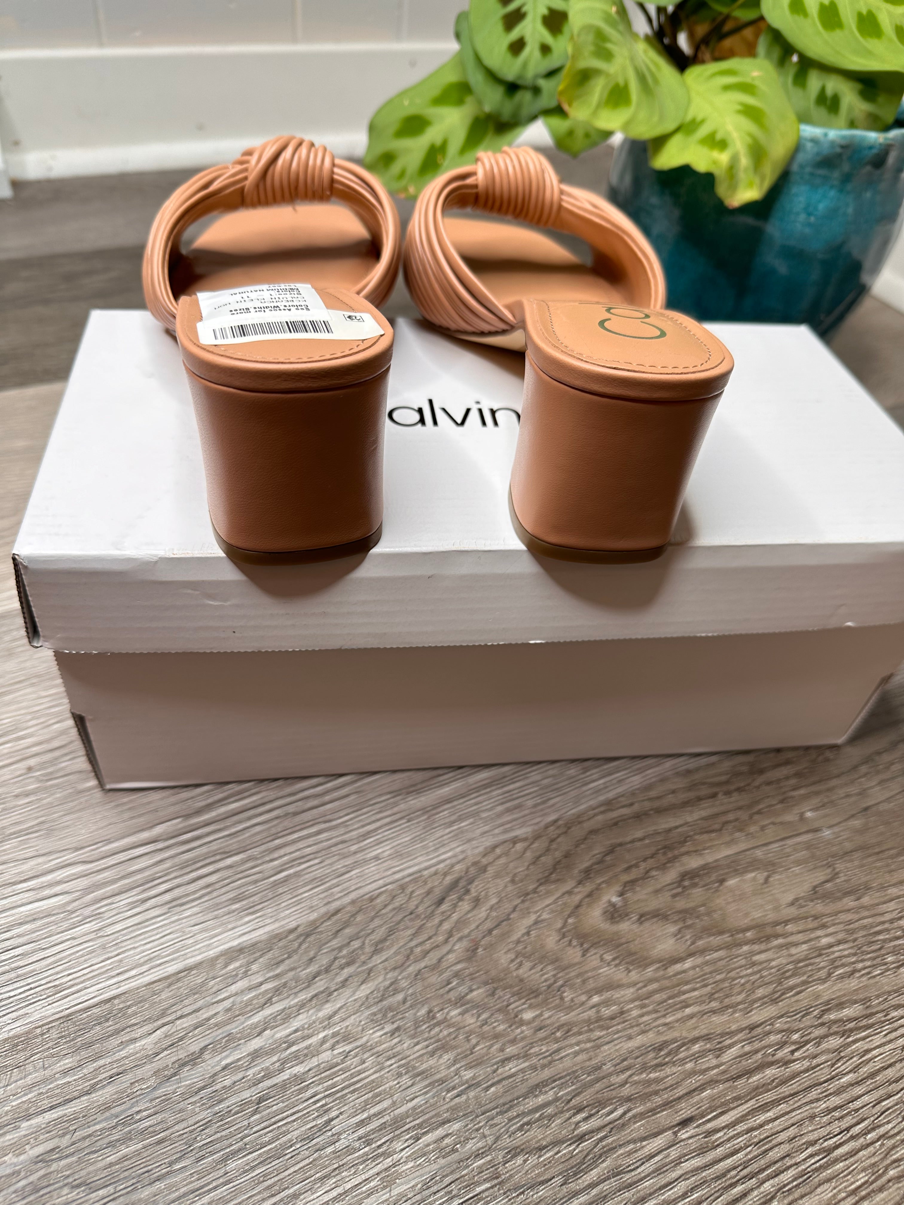 Calvin Klein Womens Beanca Faux Leather Slip-On Strappy Sandals 6M
