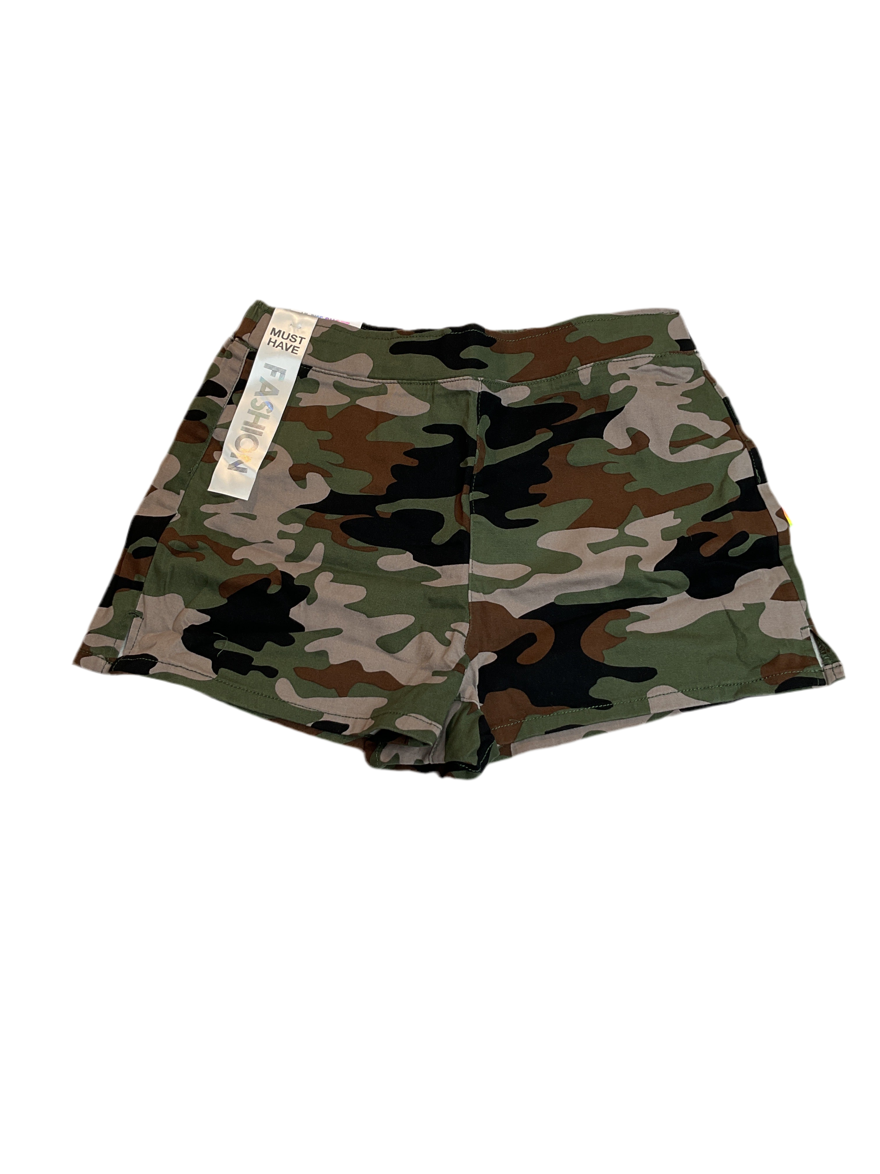 Tinseltown Juniors' Side-Slit Pull-On Hot Shorts Camo Sz L