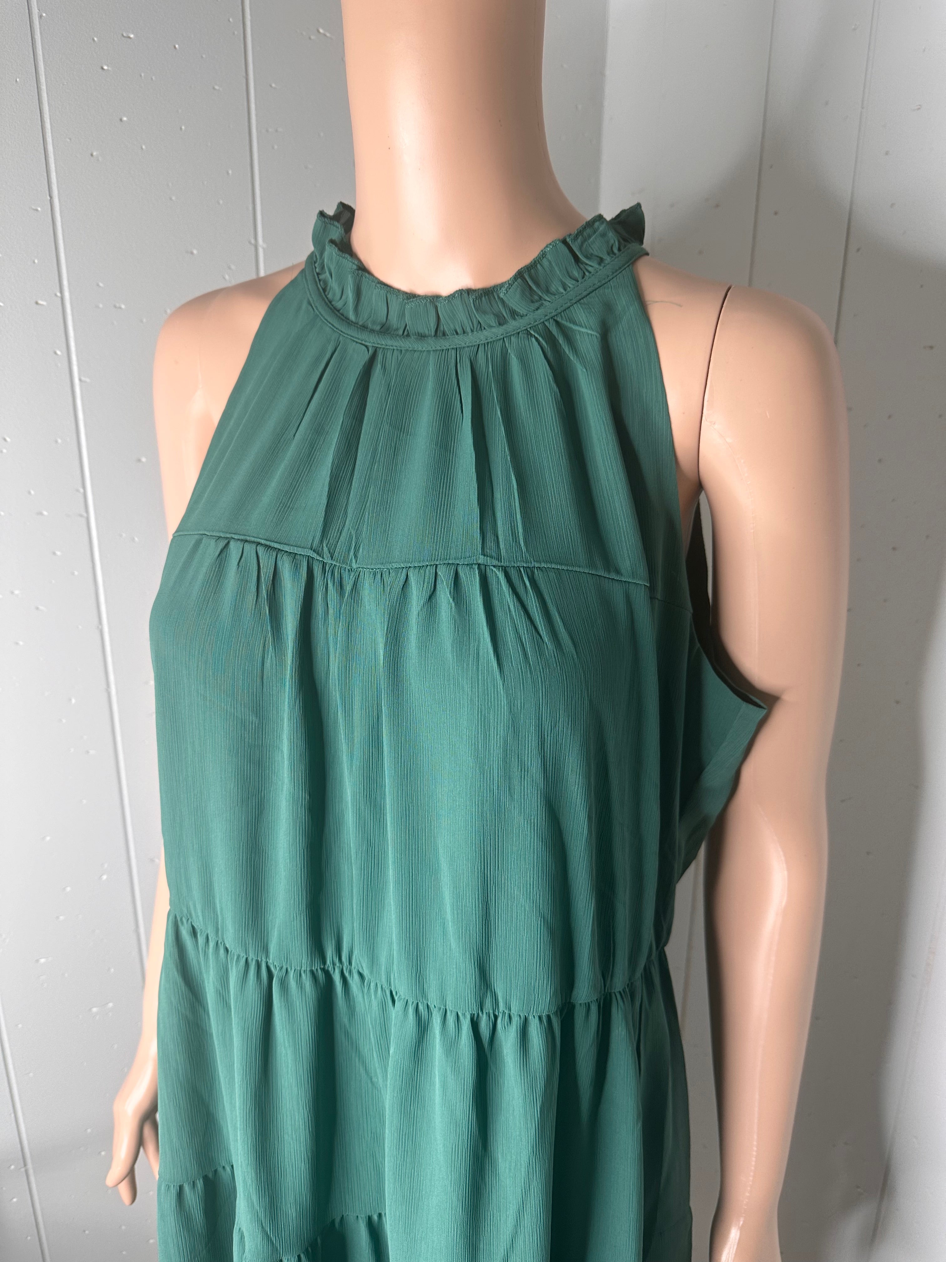 KIRUNDO Casual Halter Sleeveless Flowy Mini Babydoll Dress L