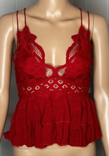 Free People Intimately Adella Cami Tank Top Red Ruffle XS NWT