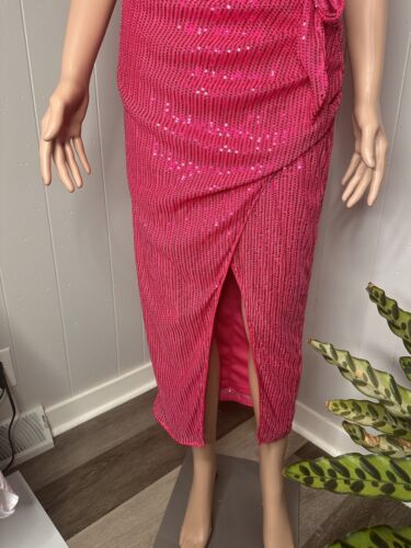 GRACE KARIN Sleeveless One Shoulder Sequin Dress Glitter Wrap Dress S Pink