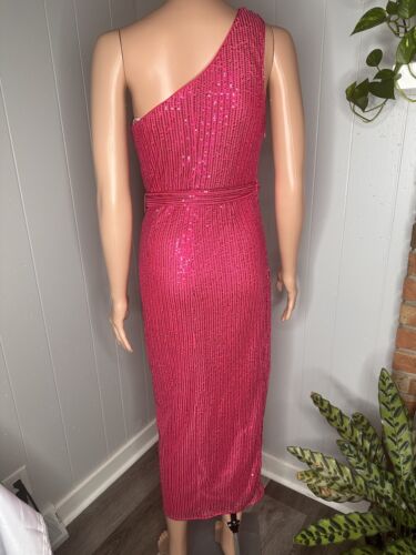 GRACE KARIN Sleeveless One Shoulder Sequin Dress Glitter Wrap Dress S Pink