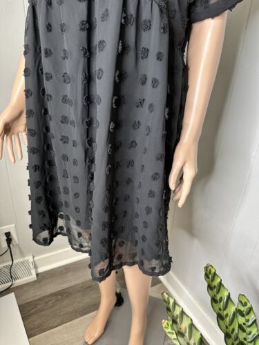 KIRUNDO Womens Summer Casual V Neck Short Sleeve Swiss Dot Ruffle dress L
