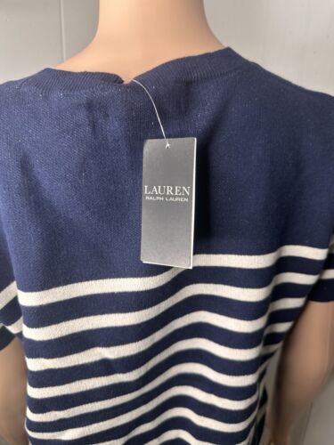 Lauren Ralph Lauren Logo Striped Short-Sleeve Sweater in Navy L