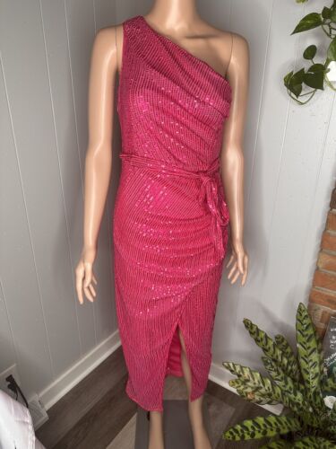 GRACE KARIN Sleeveless One Shoulder Sequin Dress Glitter Wrap Dress S Pink