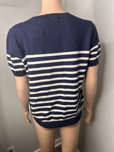 Lauren Ralph Lauren Logo Striped Short-Sleeve Sweater in Navy L