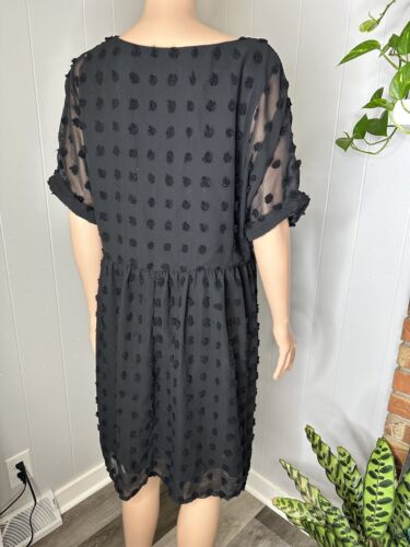 KIRUNDO Womens Summer Casual V Neck Short Sleeve Swiss Dot Ruffle dress L