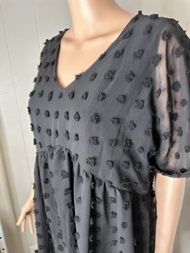 KIRUNDO Womens Summer Casual V Neck Short Sleeve Swiss Dot Ruffle dress L