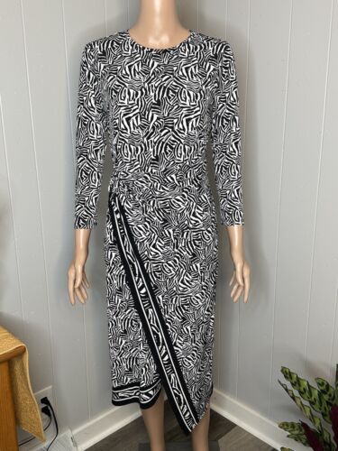 Michael Kors Women's Zebra-Print Asymmetrical MIDI Dress Black/white, US S