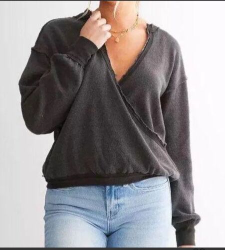 Free People We the Free Distressed Crossover Pullover Sweater sz XL Oversized