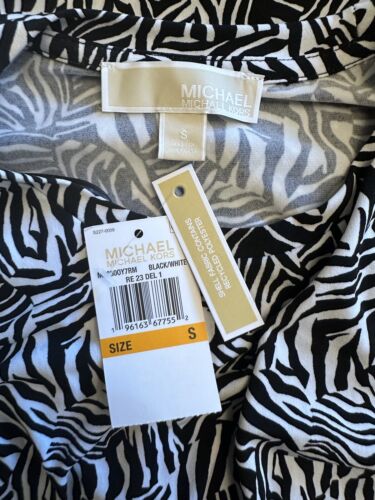 Michael Kors Women's Zebra-Print Asymmetrical MIDI Dress Black/white, US S