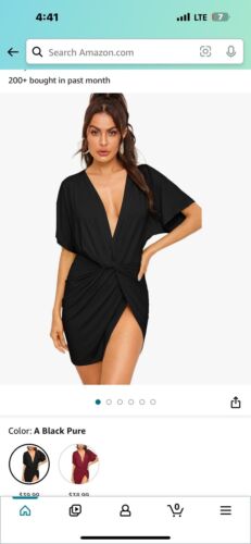 Floerns Women's Deep V Neck Twisted Plunging High Slit Mini Party Dress