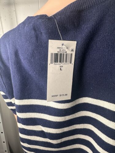 Lauren Ralph Lauren Logo Striped Short-Sleeve Sweater in Navy L