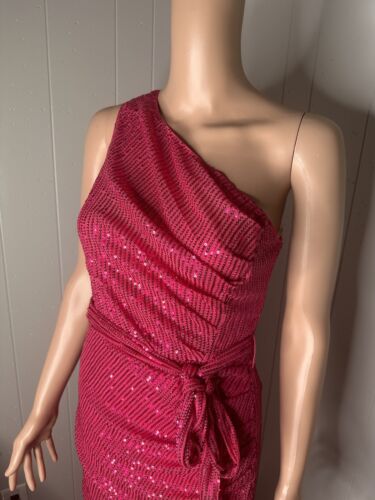 GRACE KARIN Sleeveless One Shoulder Sequin Dress Glitter Wrap Dress S Pink