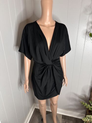 Floerns Women's Deep V Neck Twisted Plunging High Slit Mini Party Dress