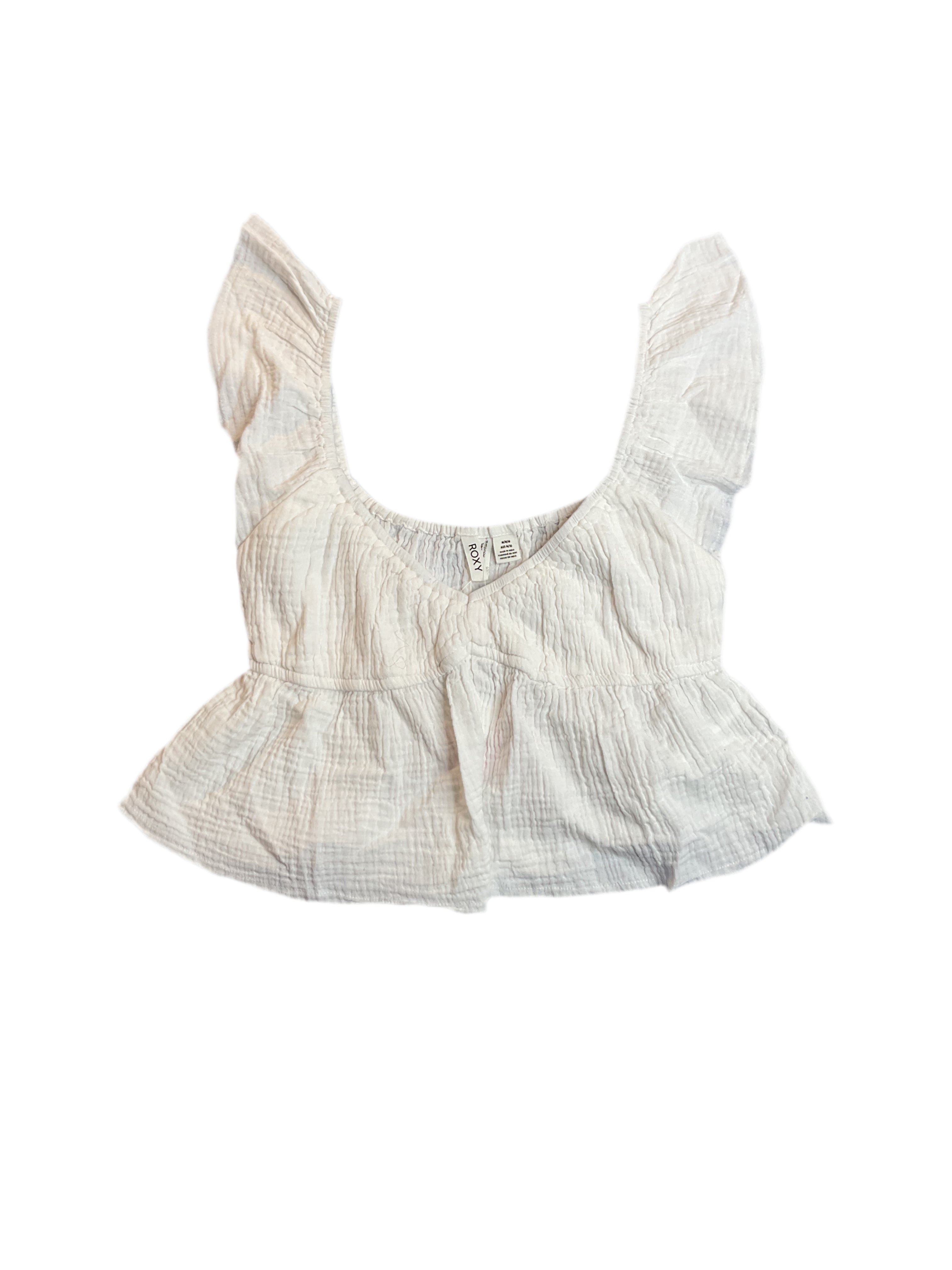 Roxy Juniors' Brisa Cotton Gauze Crop Top - Egret Sz M