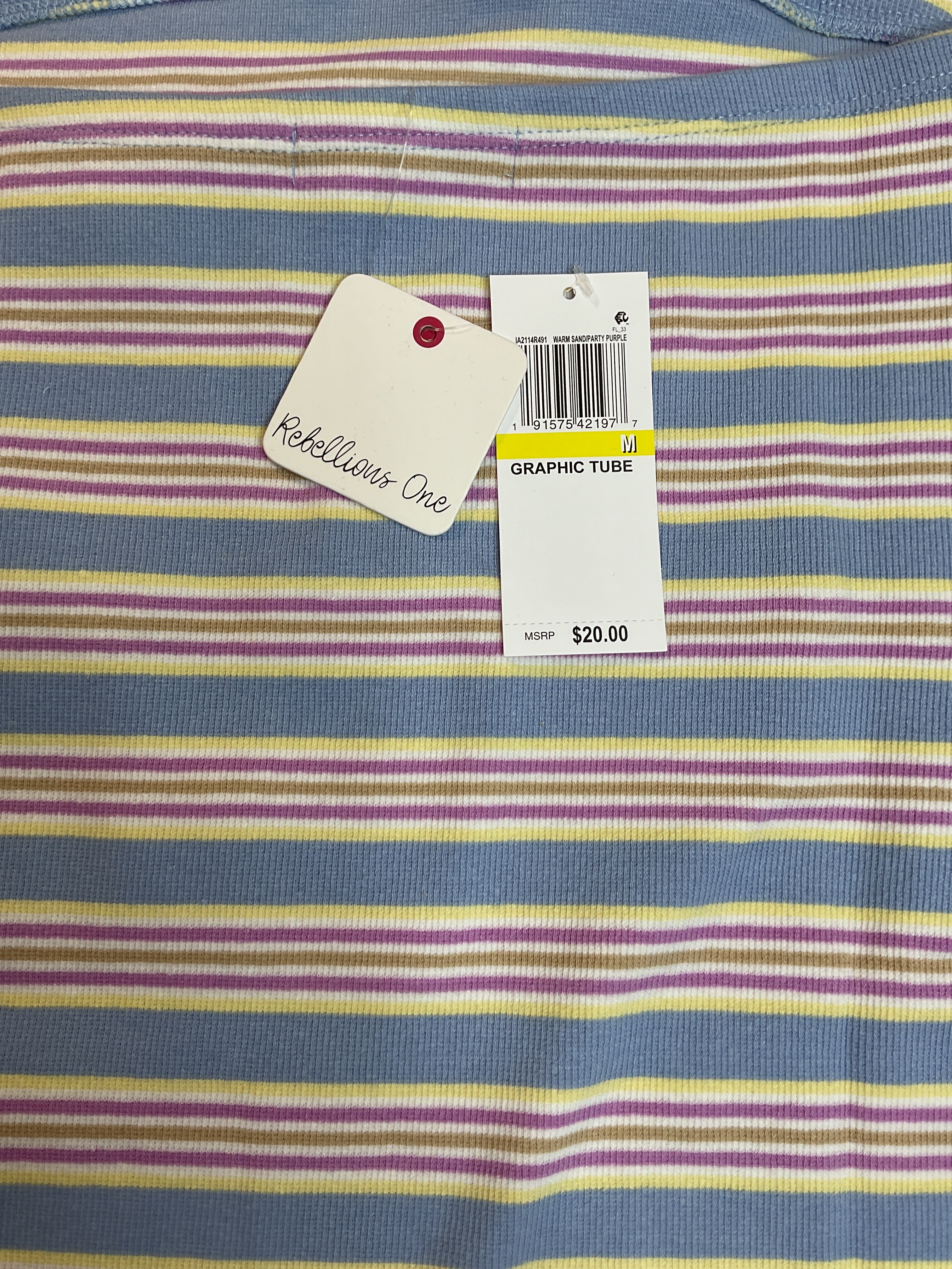 Rebellious One Juniors' Striped Lettuce Edge Tube Top Sz M