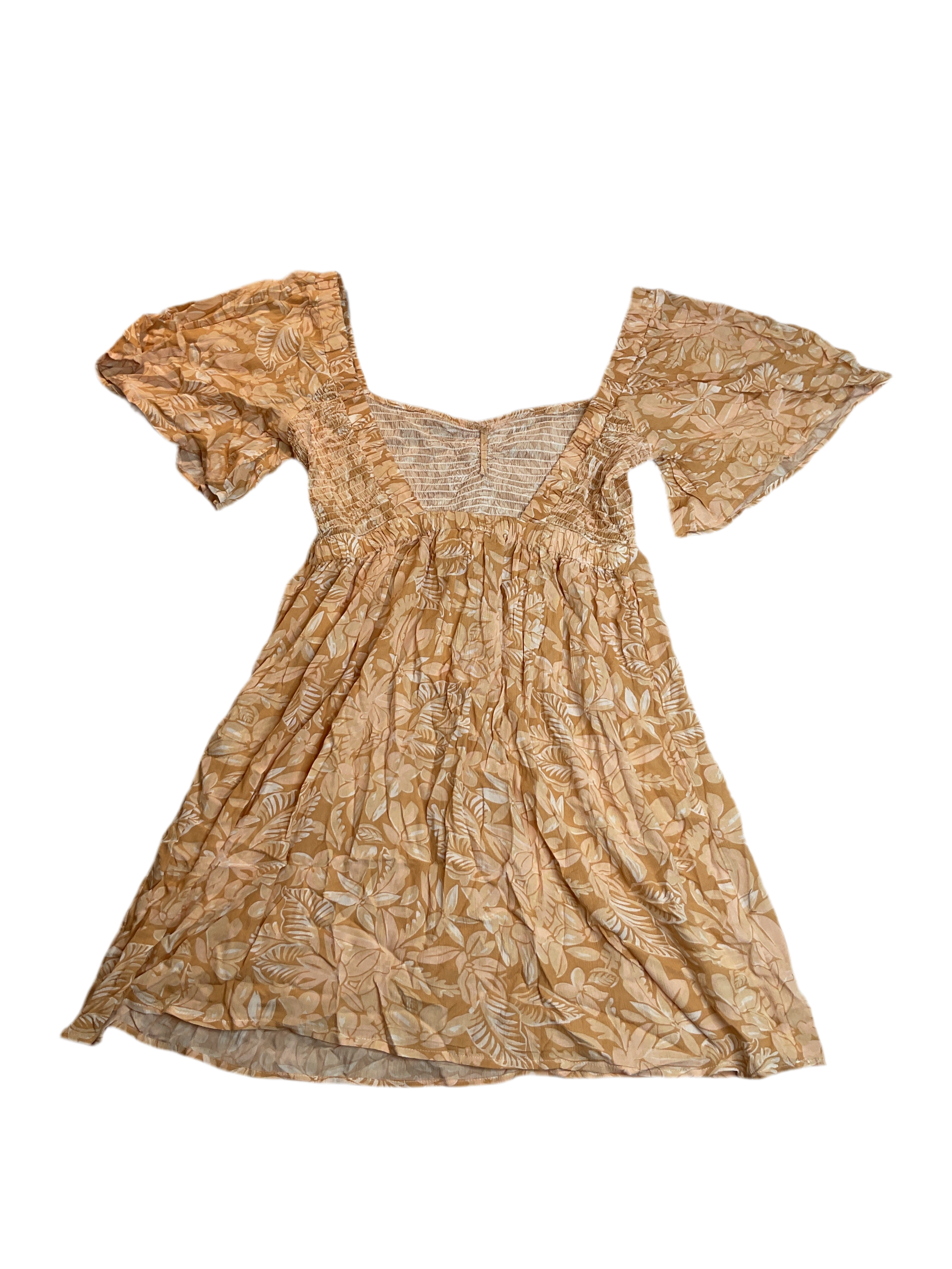 Roxy Juniors' Golden Dawn Floral Flutter-Sleeve Dress - Egret Sz L