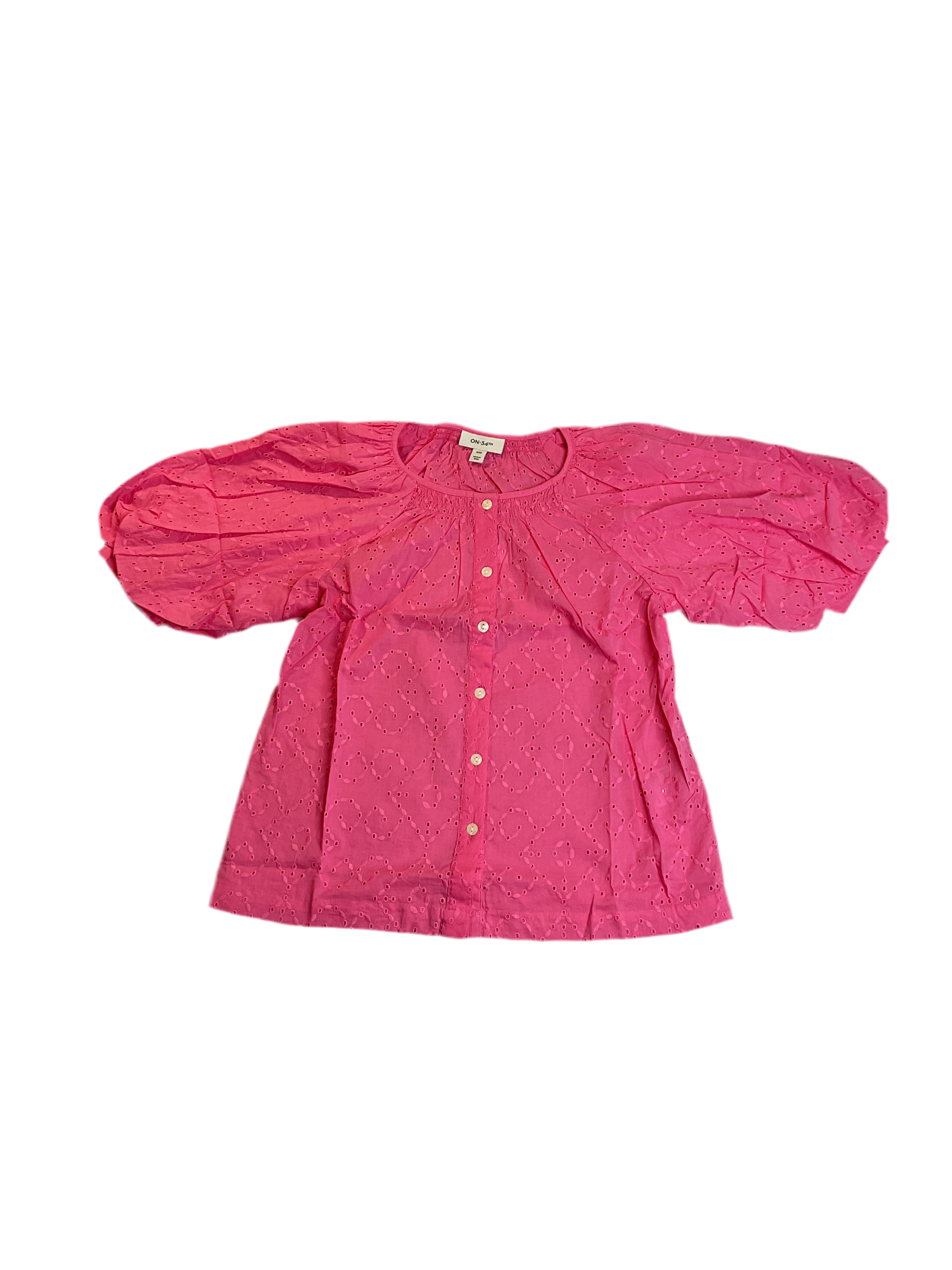 On 34th Women's Eyelet Puff-Sleeve Top - Azalea Pink Sz XXS