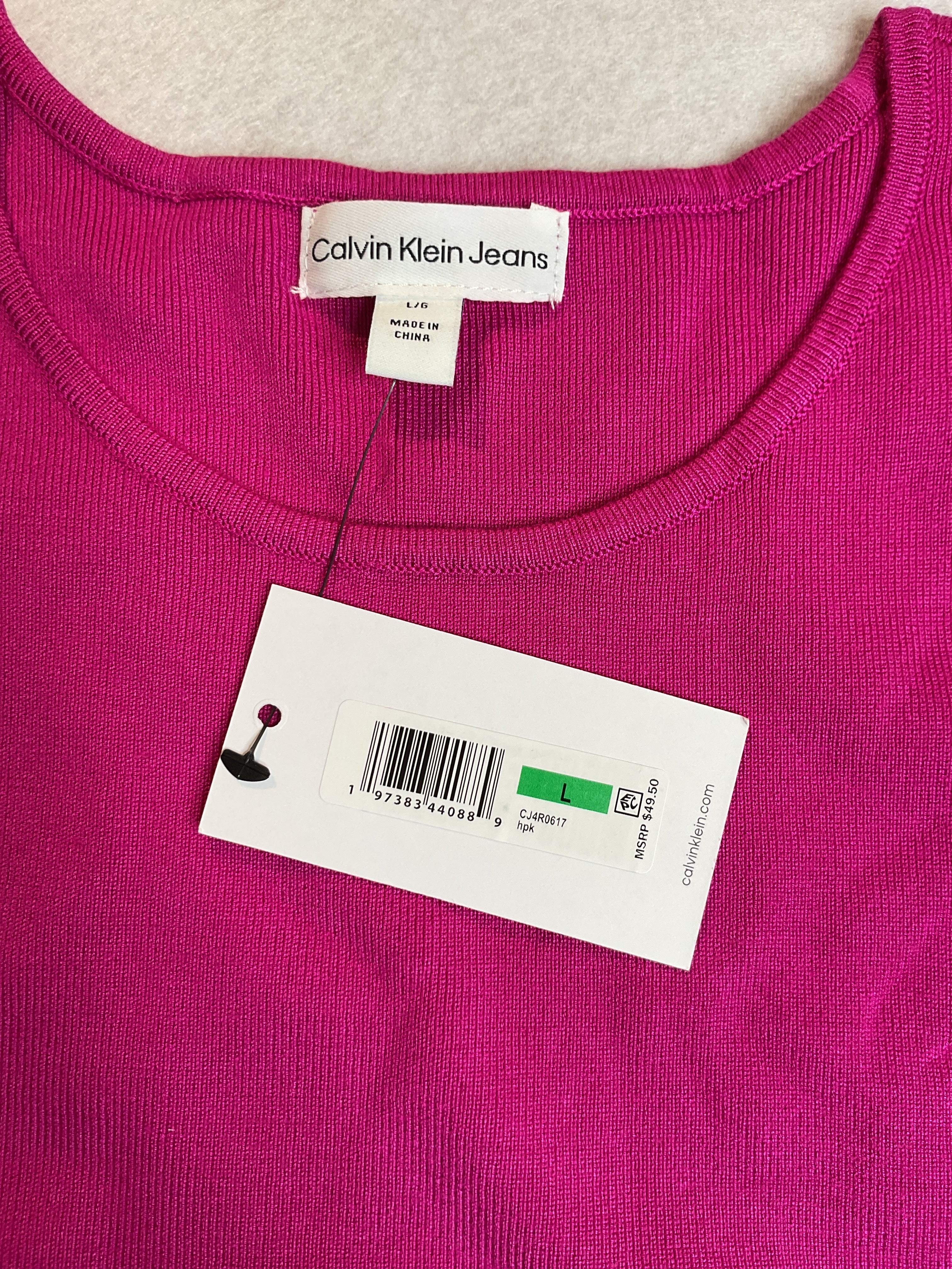 Calvin Klein Jeans Women's Angled-Hem Cropped Crewneck Tank Top - Hot Pink Sz L