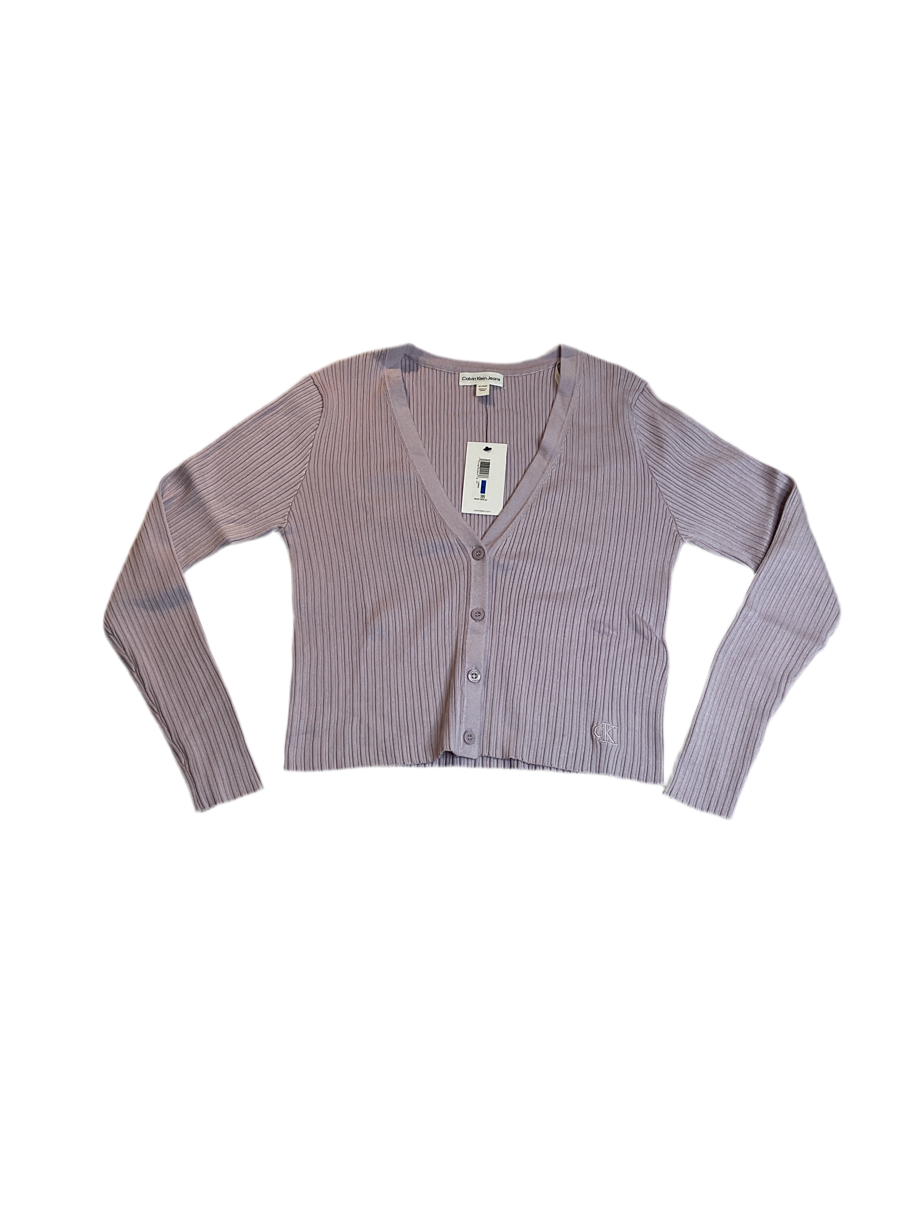 Calvin Klein Jeans Ribbed Button-Down Cropped Cardigan Sweater - Orchid Sz XL