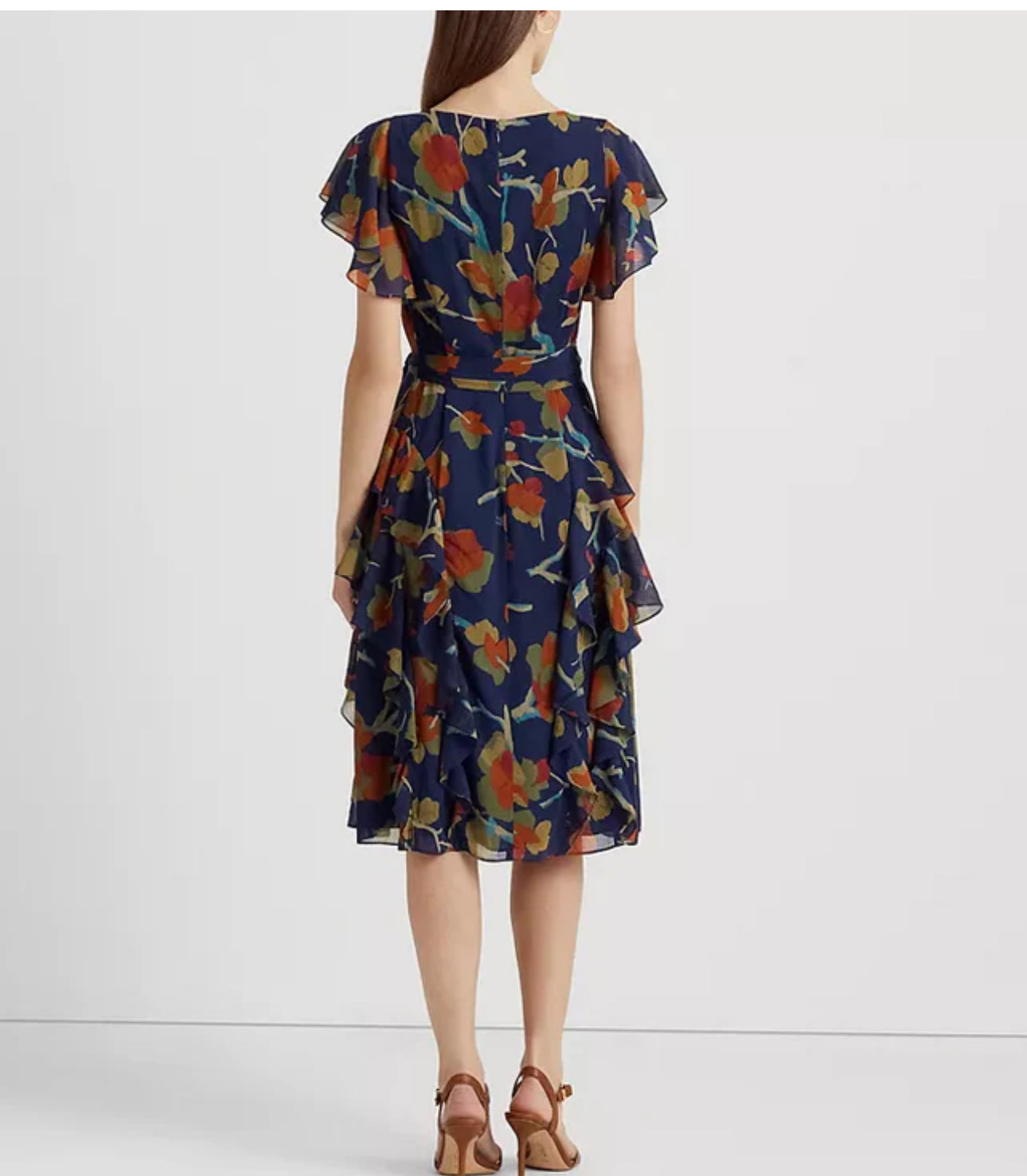 NWT LAUREN Ralph Lauren  Floral Ruffle-Trim Georgette Dress Size 2