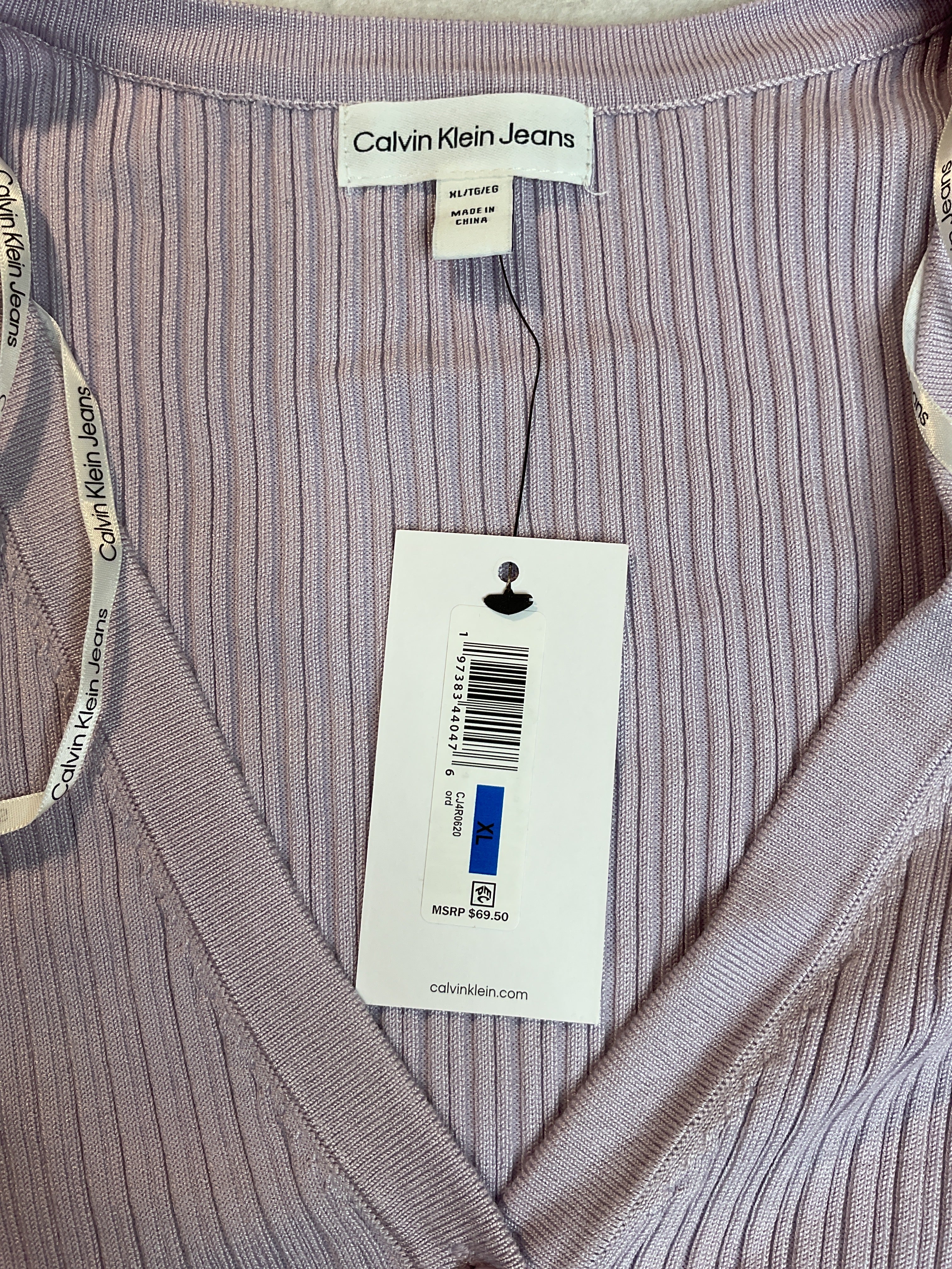 Calvin Klein Jeans Ribbed Button-Down Cropped Cardigan Sweater - Orchid Sz XL