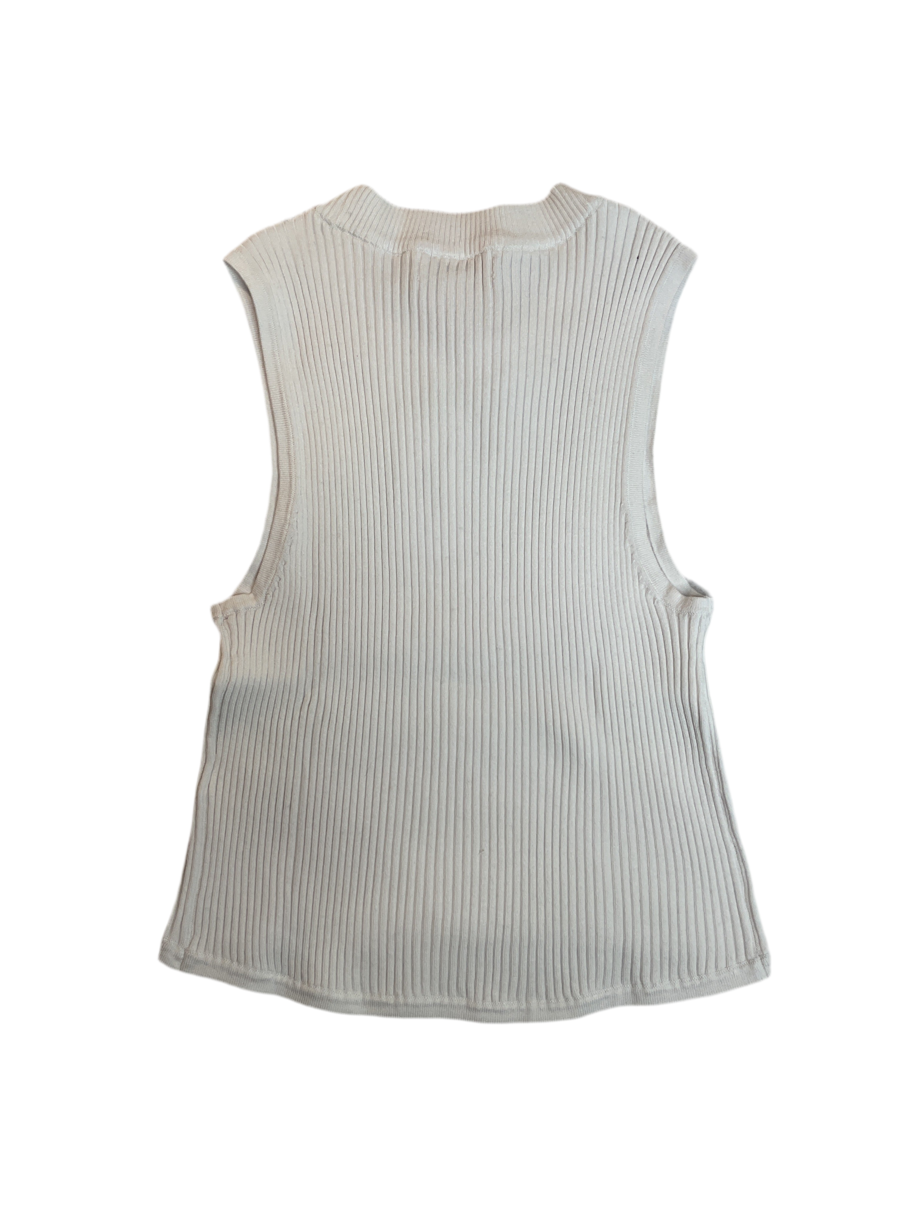 Calvin Klein Jeans Ribbed Angled-Hem Cropped Logo Top - White Sz M