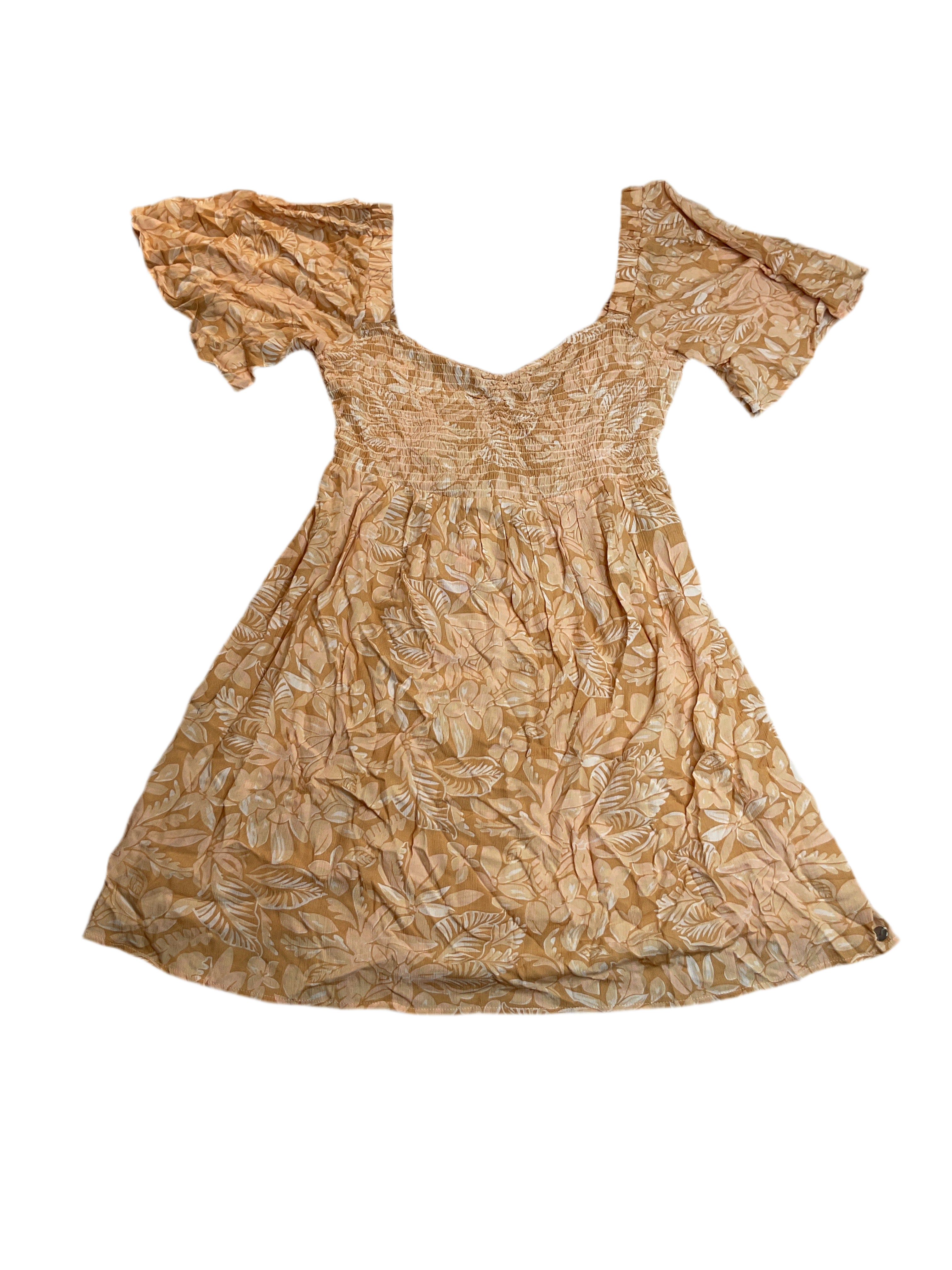 Roxy Juniors' Golden Dawn Floral Flutter-Sleeve Dress - Egret Sz L