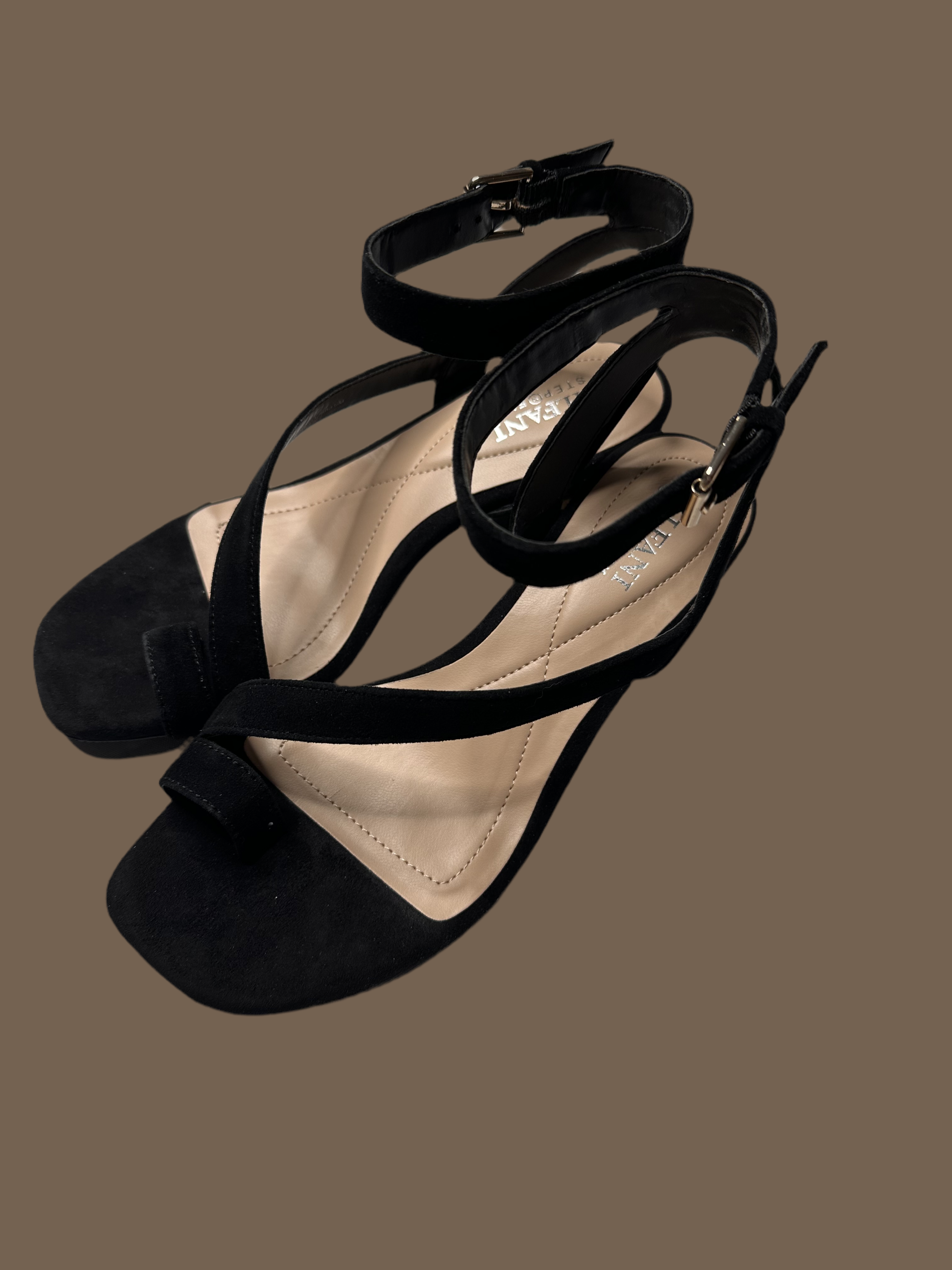 ALFANI Womens Black Metallic Toe Loop Ankle Strap Padded Coreena Round Toe Sculpted Heel Buckle Dress Heeled Sandal 6 M