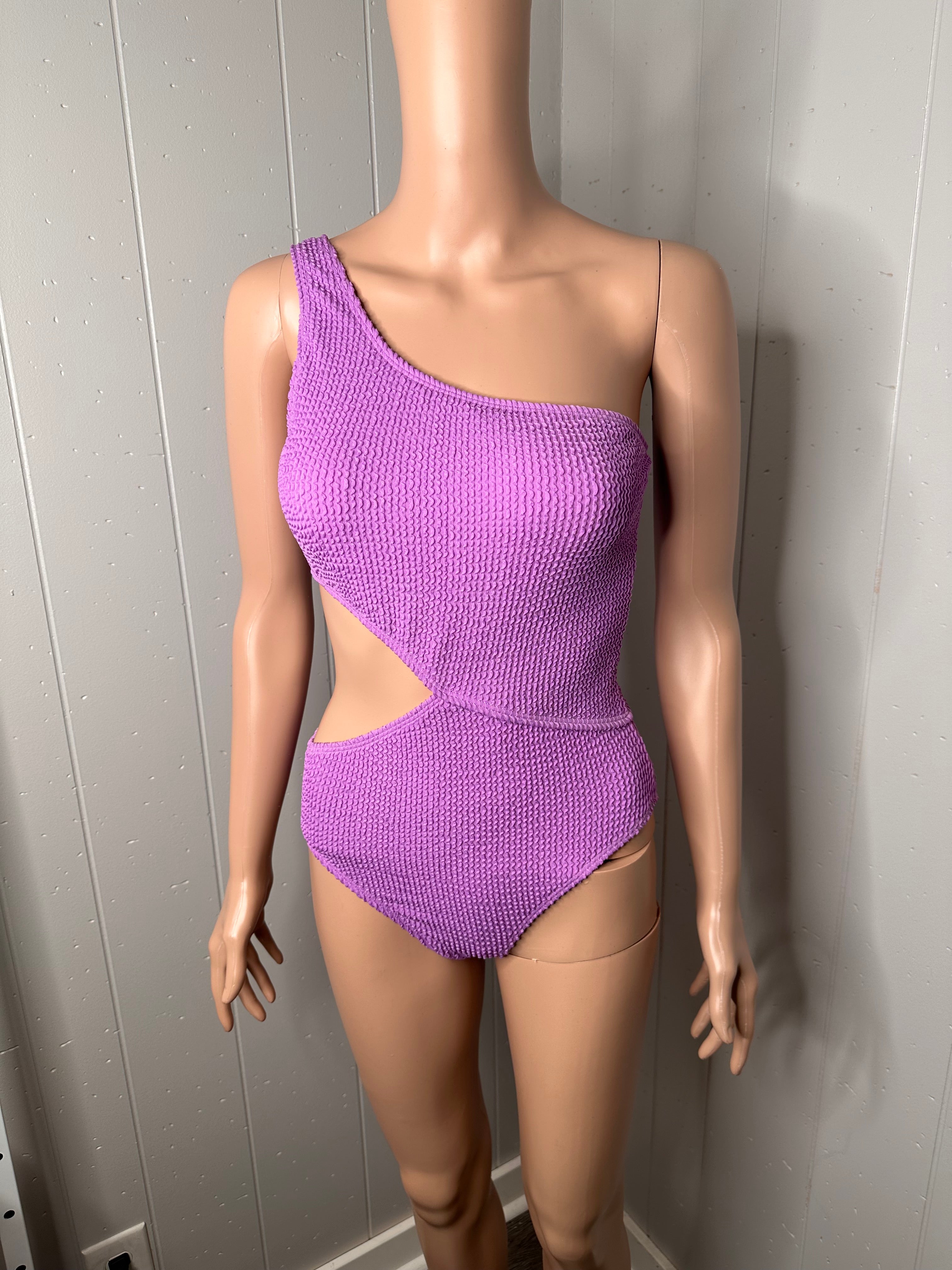 Women's Cutout One Piece Swimsuit One Shoulder Swimwear Ribbed Monokini