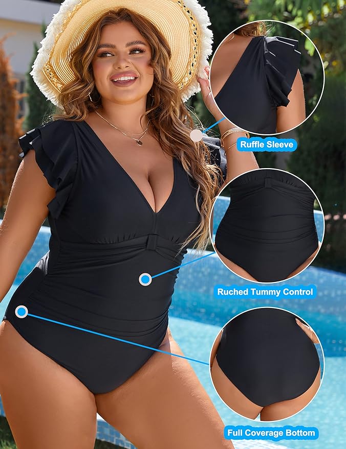 Blooming Jelly Tummy Control Swimsuit One Piece Full Coverage Plus Size - Size XL