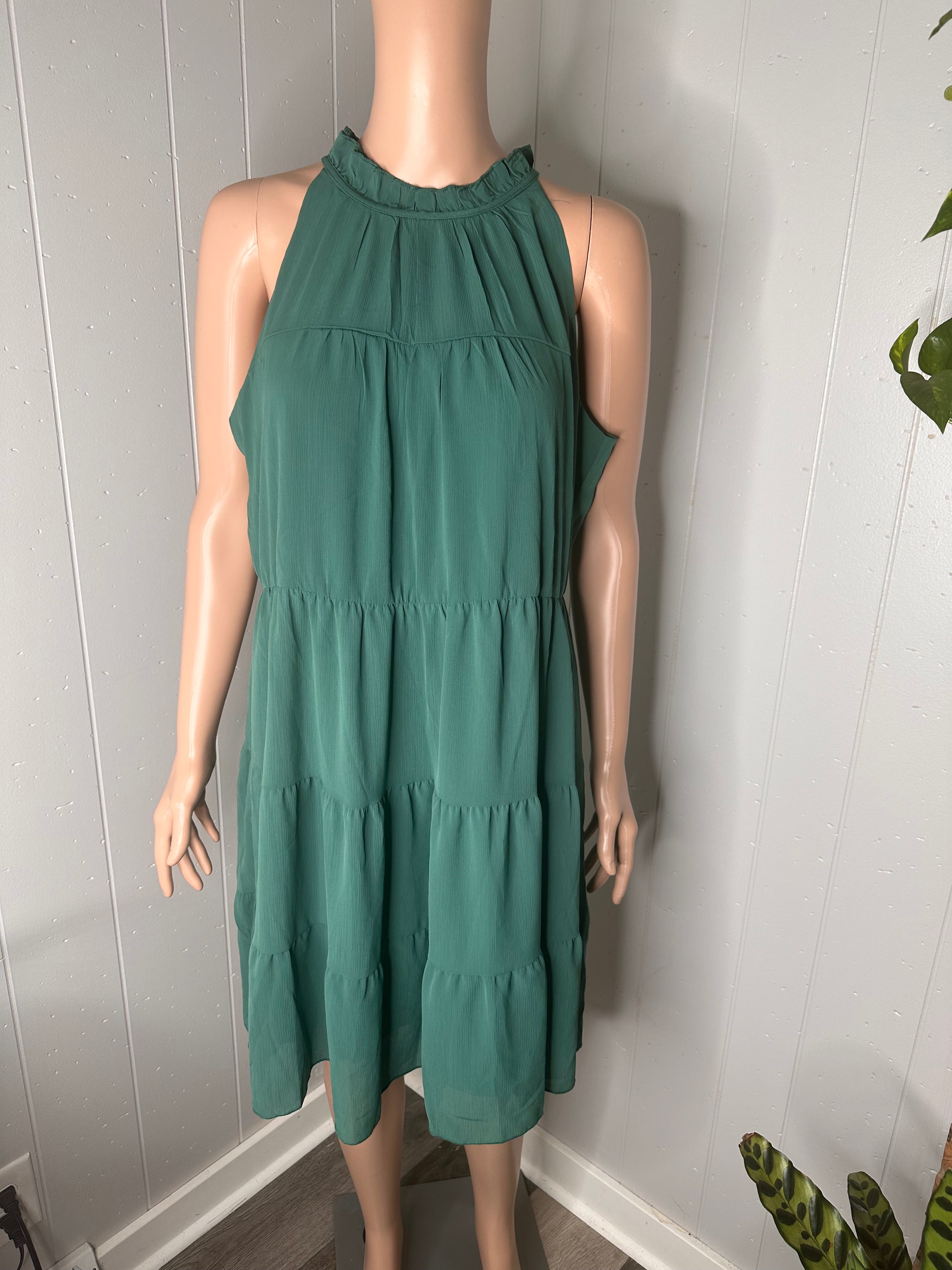 KIRUNDO Casual Halter Sleeveless Flowy Mini Babydoll Dress L