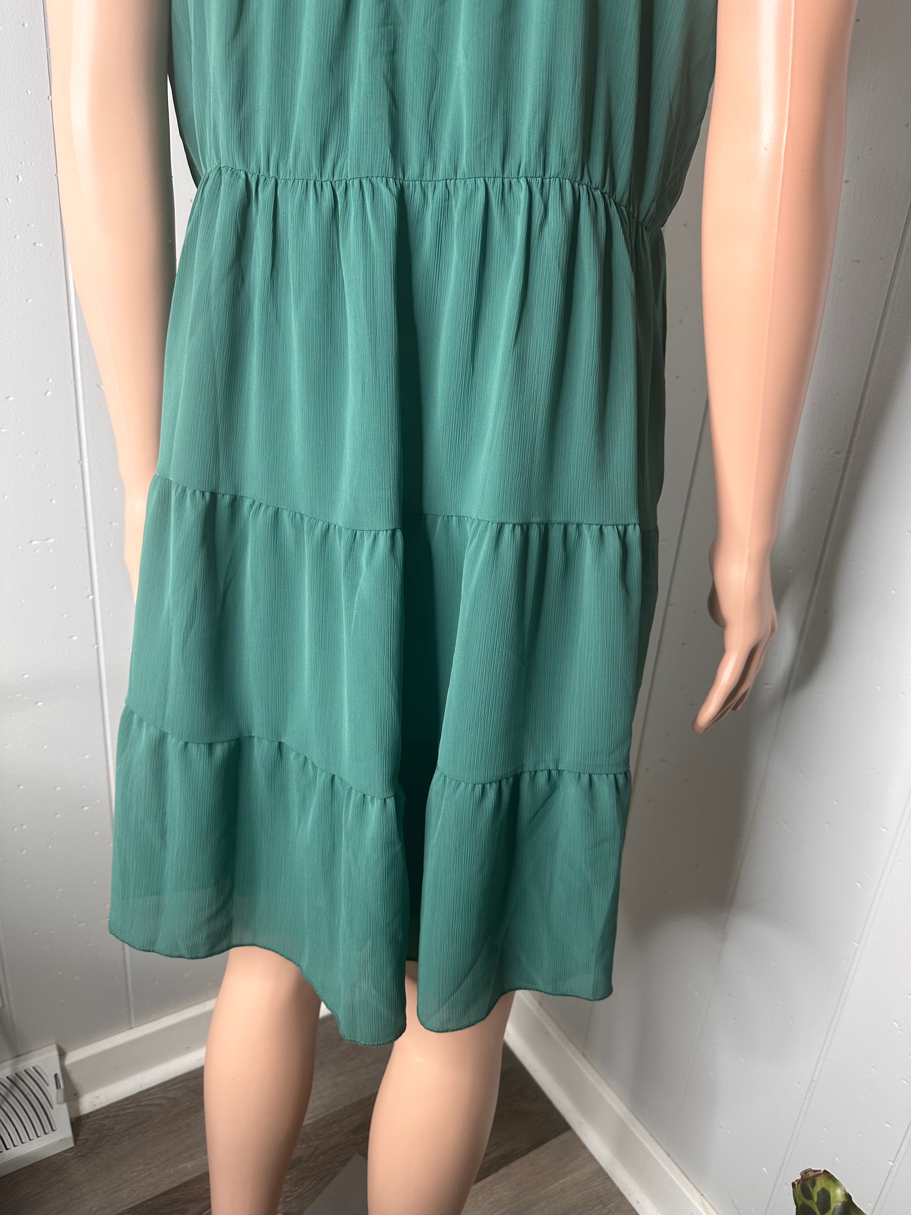 KIRUNDO Casual Halter Sleeveless Flowy Mini Babydoll Dress L