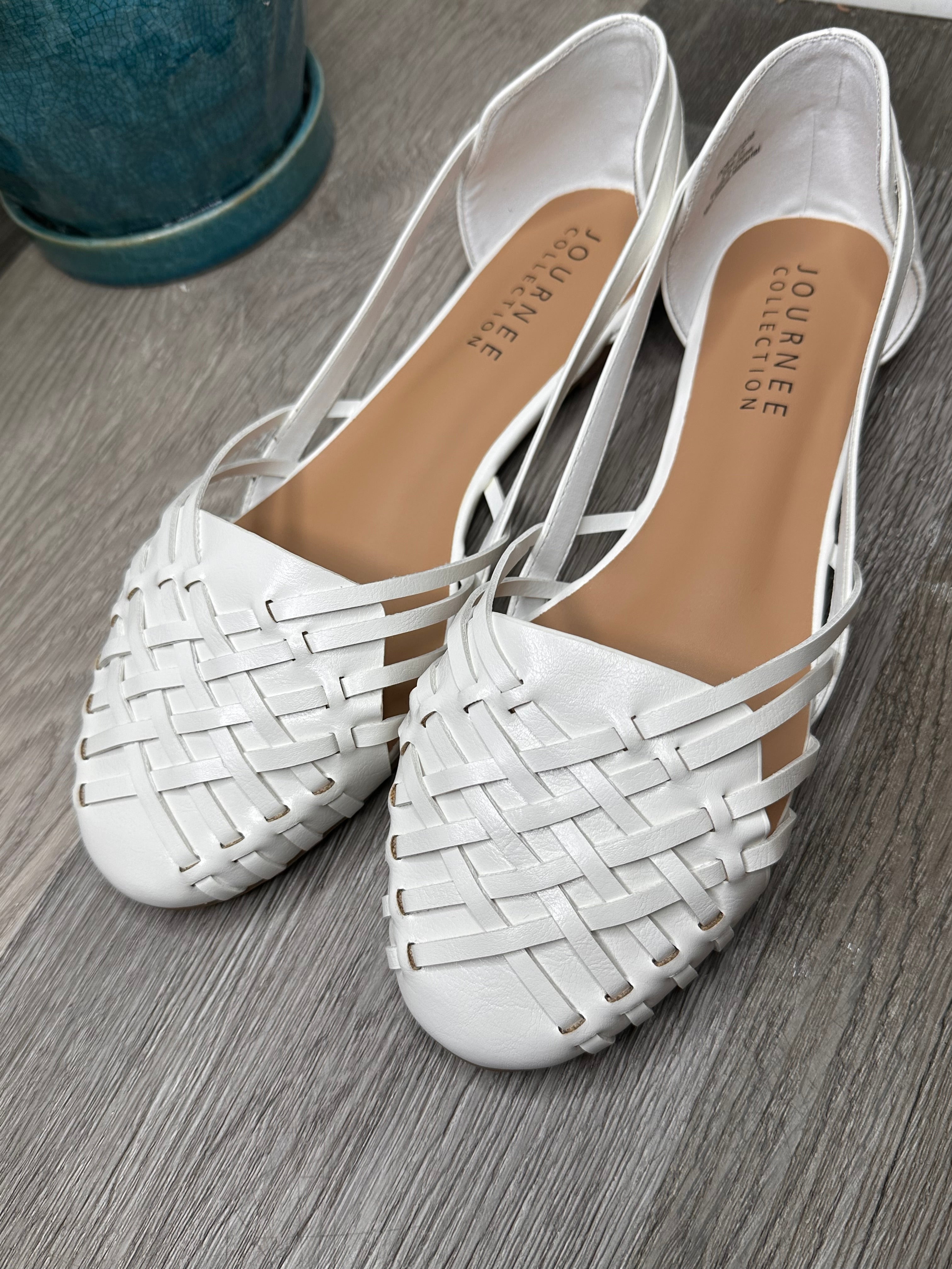 Journee Collection Basket Woven Slip On Sandal Block Heel Caged Closed Round Toe Ekko Ballet Flat 11