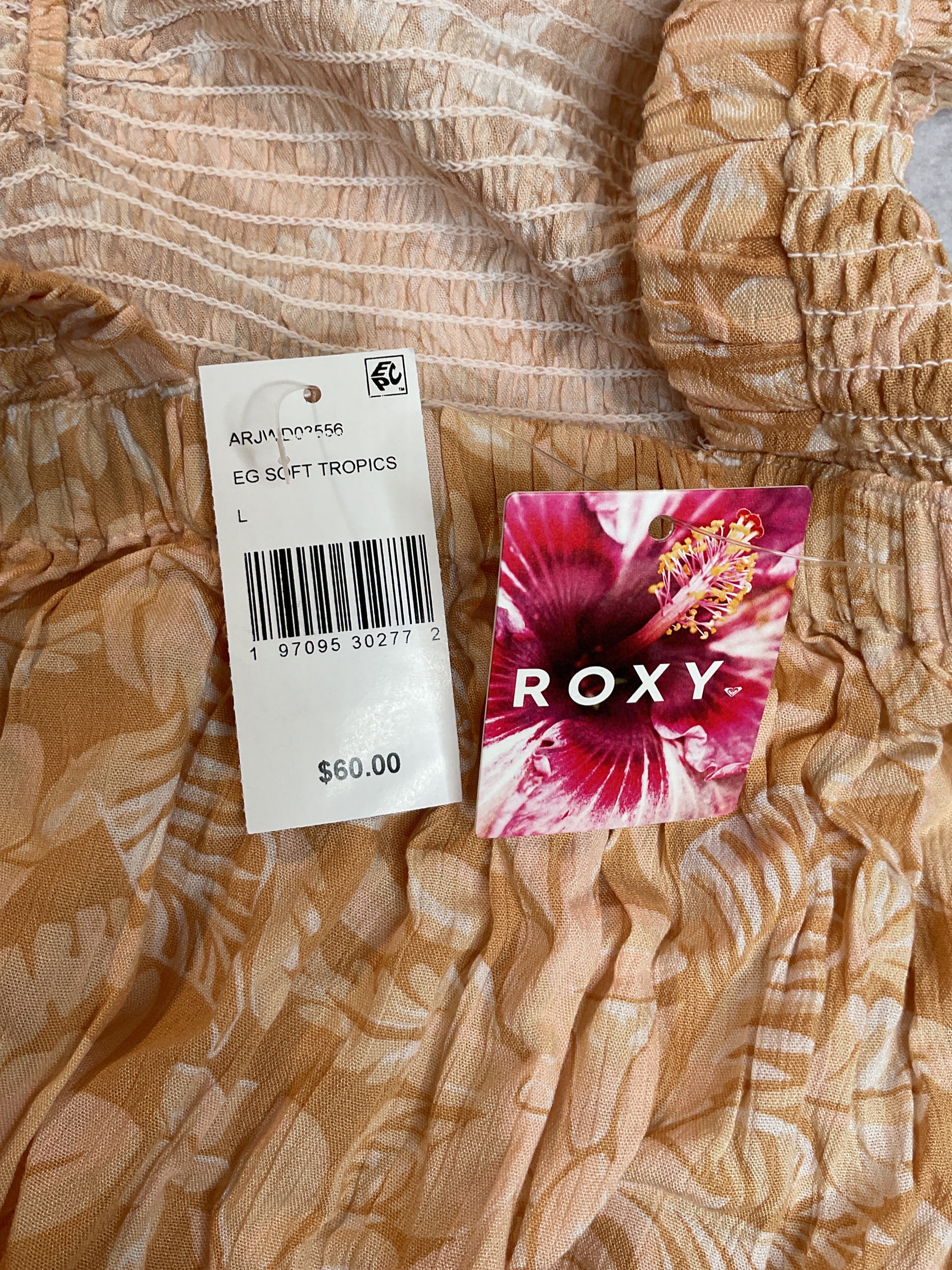 Roxy Juniors' Golden Dawn Floral Flutter-Sleeve Dress - Egret Sz L