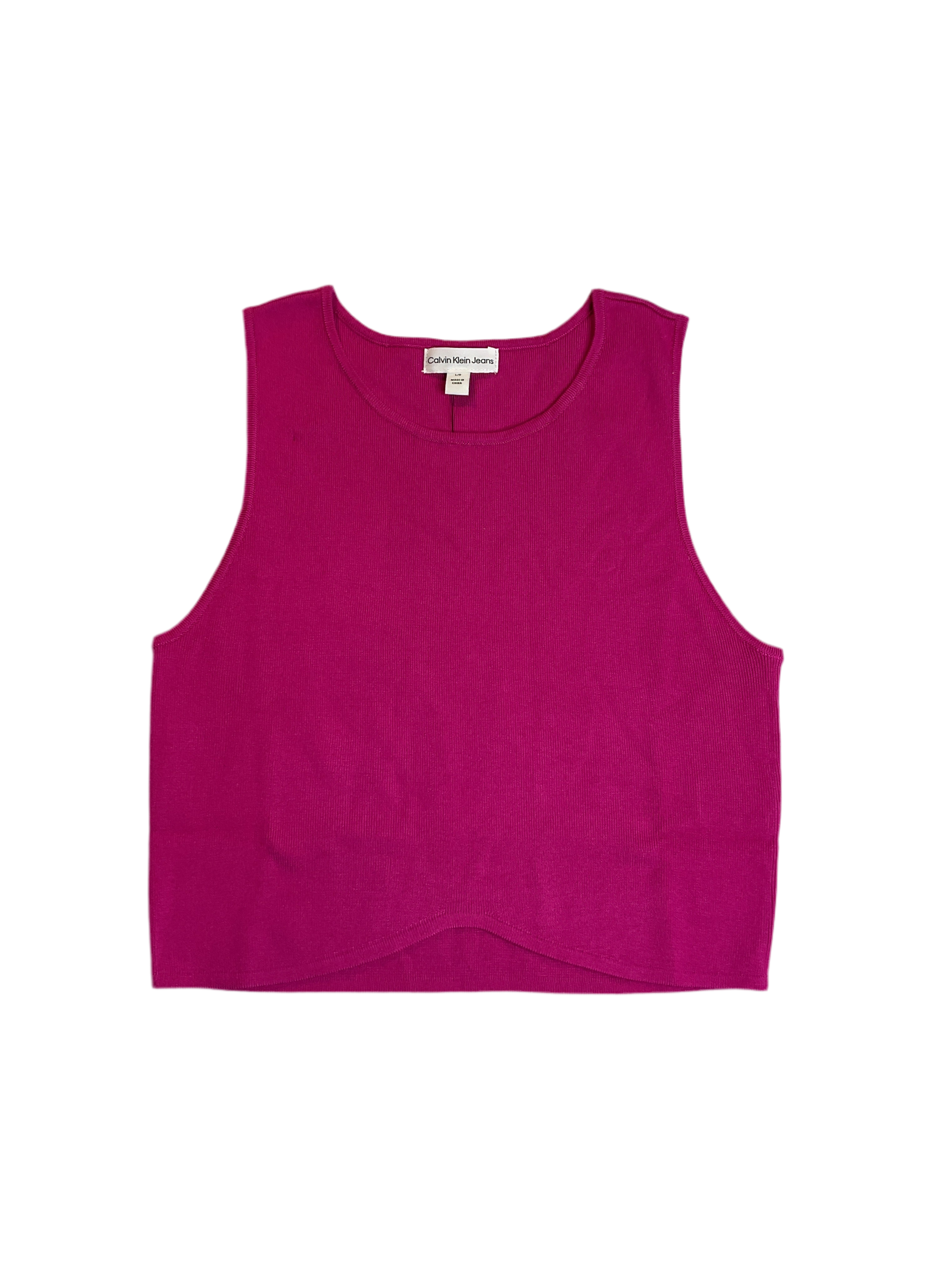 Calvin Klein Jeans Women's Angled-Hem Cropped Crewneck Tank Top - Hot Pink Sz L