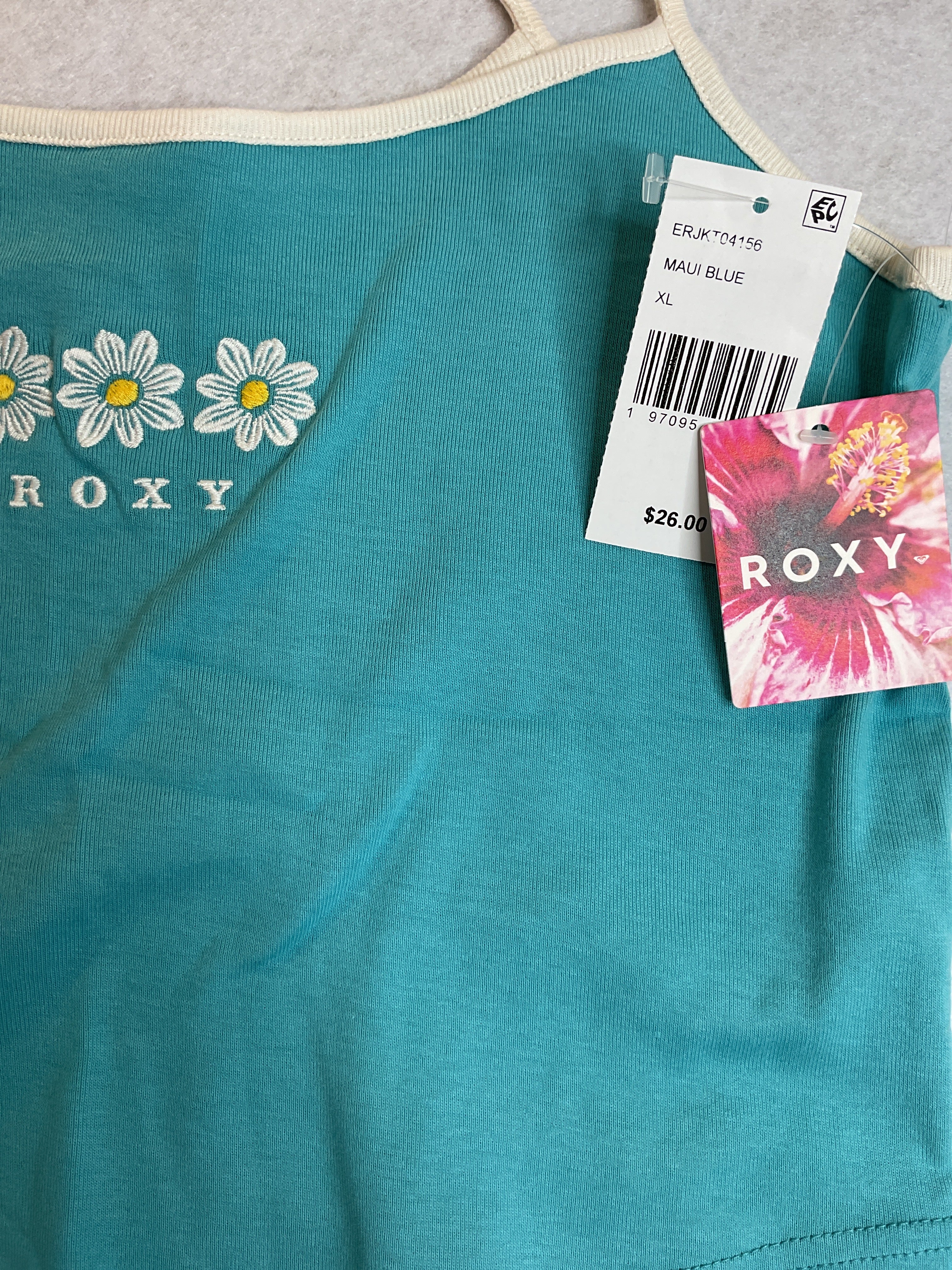 Roxy Juniors' Cotton High-Low Cropped Muscle Tank Top - Maui Blue Sz XL