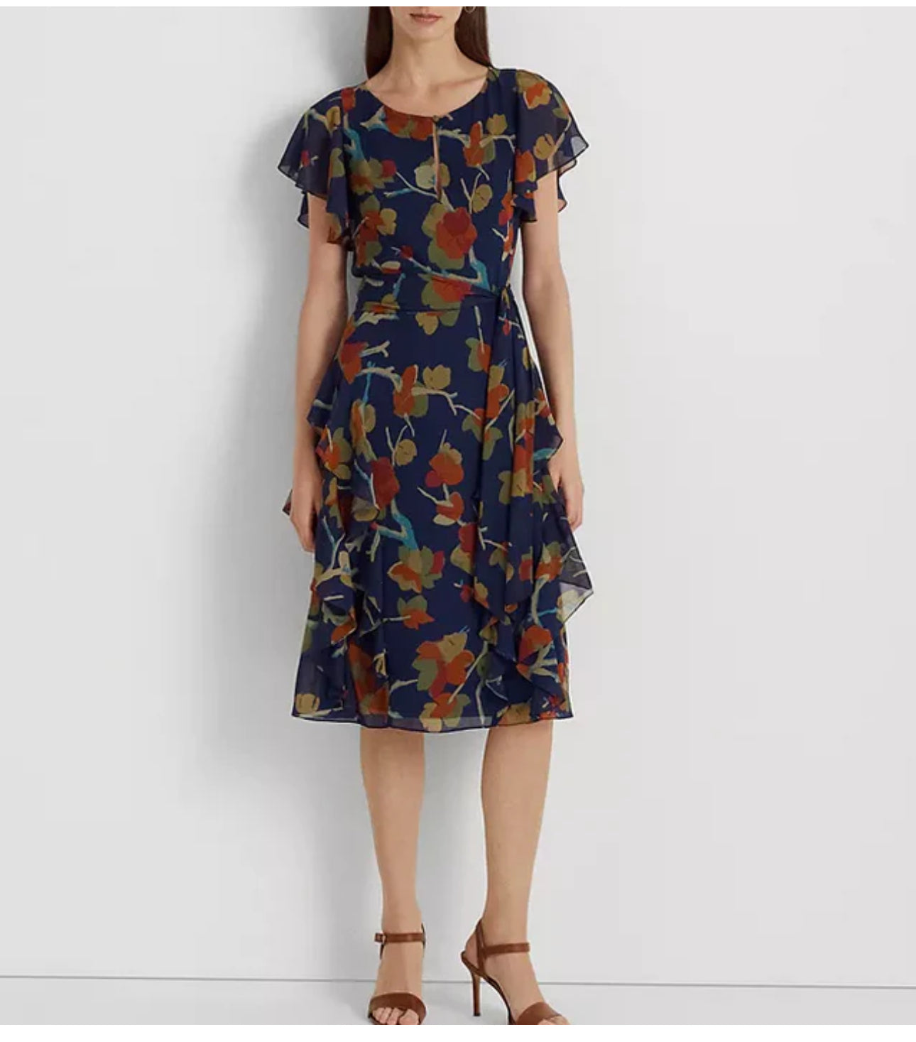NWT LAUREN Ralph Lauren  Floral Ruffle-Trim Georgette Dress Size 2