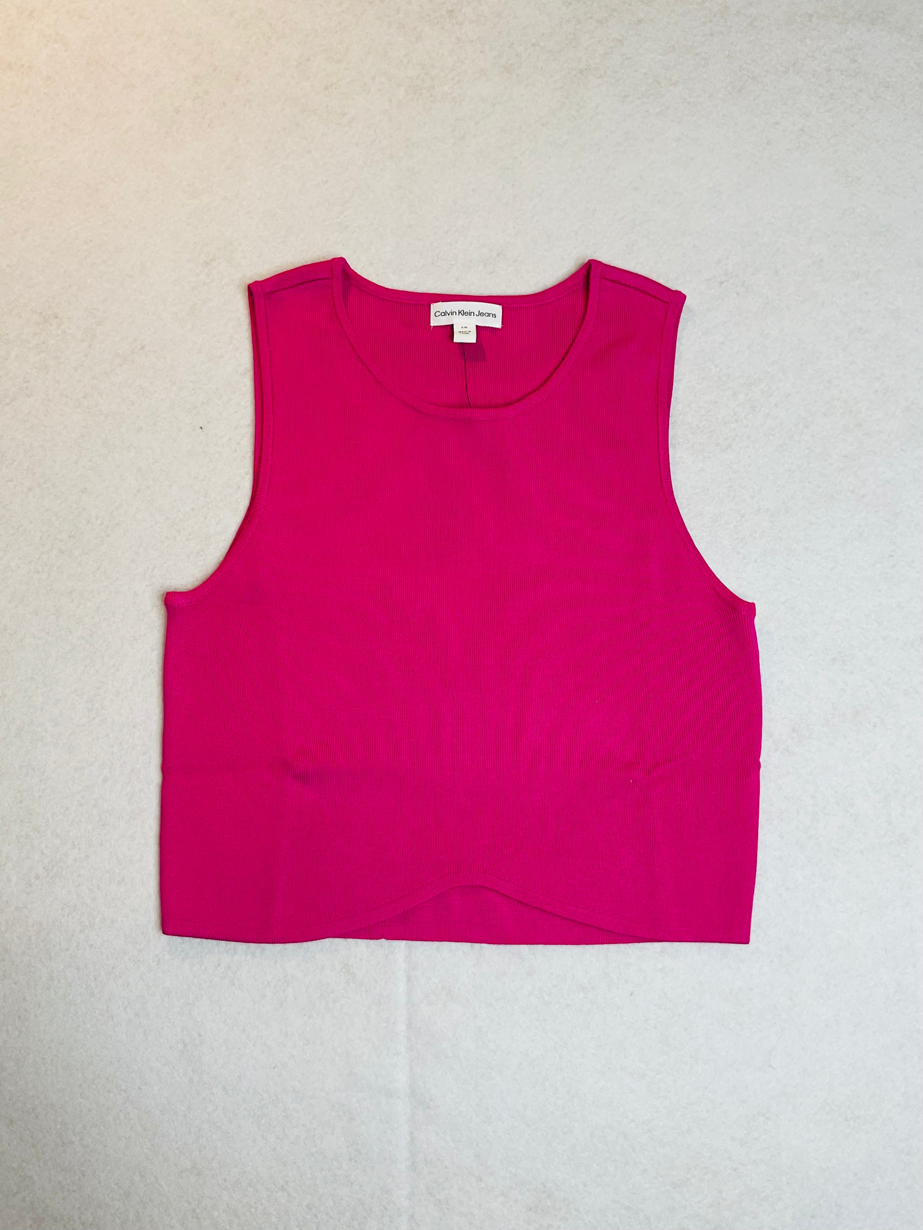 Calvin Klein Angled-Hem Cropped Crewneck Tank Top - Hot Pink Sz L