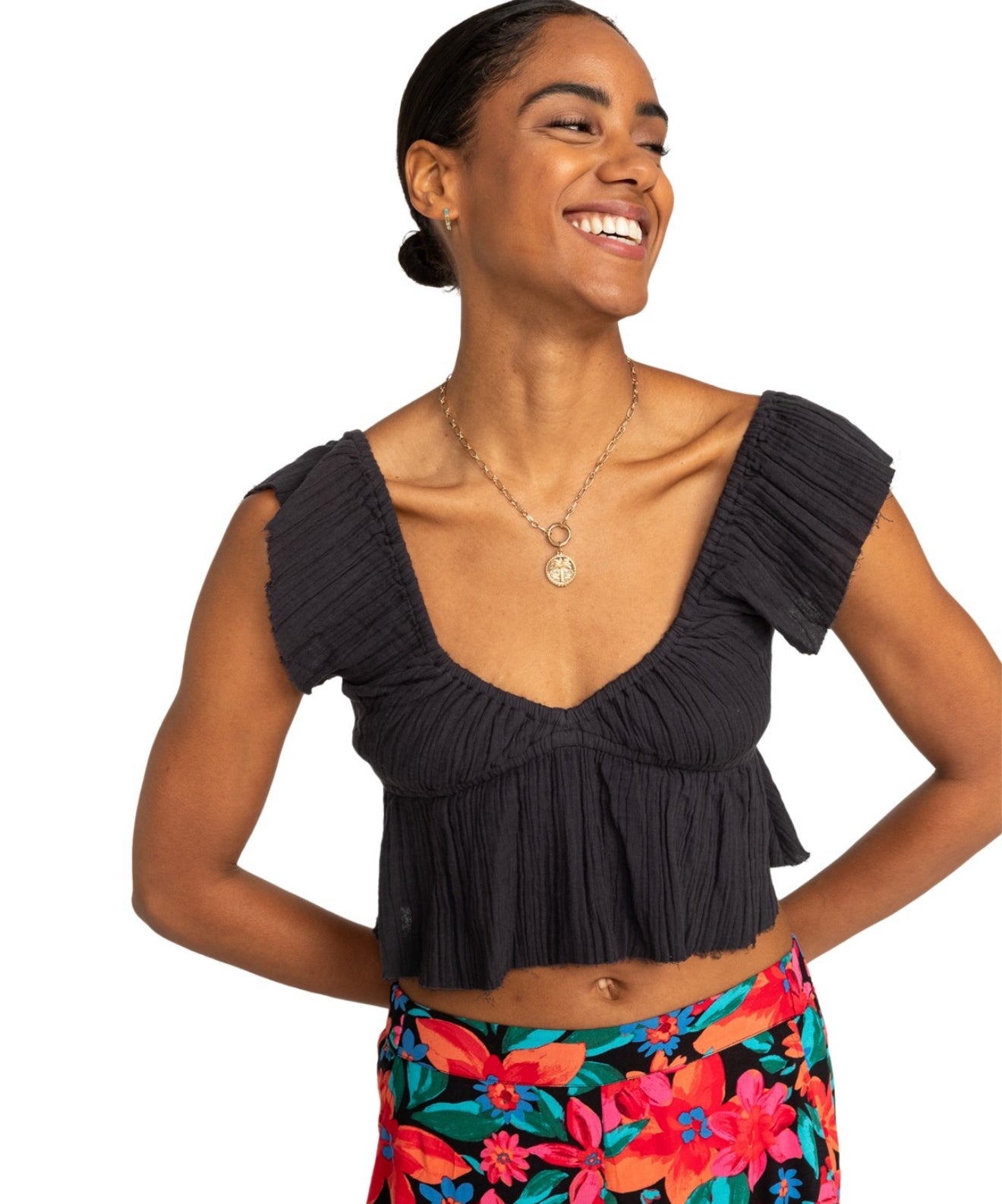 Roxy Juniors' Brisa Cotton Gauze Crop Top - Egret Sz M