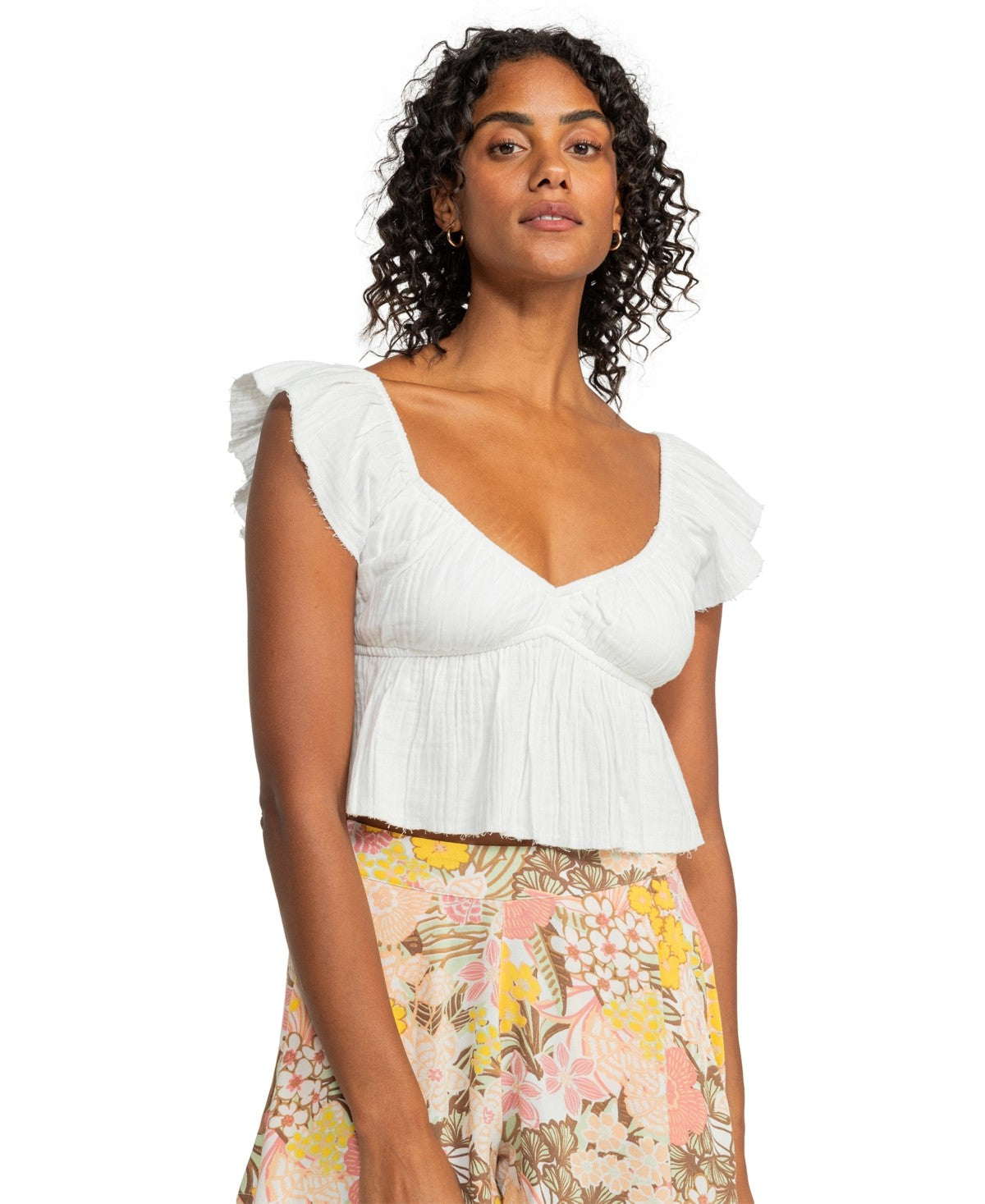 Roxy Juniors' Brisa Cotton Gauze Crop Top - Egret Sz M