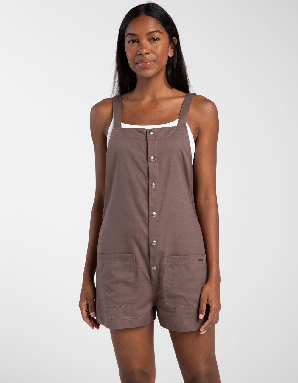 Volcom Juniors' Stone Strut Overalls Romper - Brown Sz Juniors S