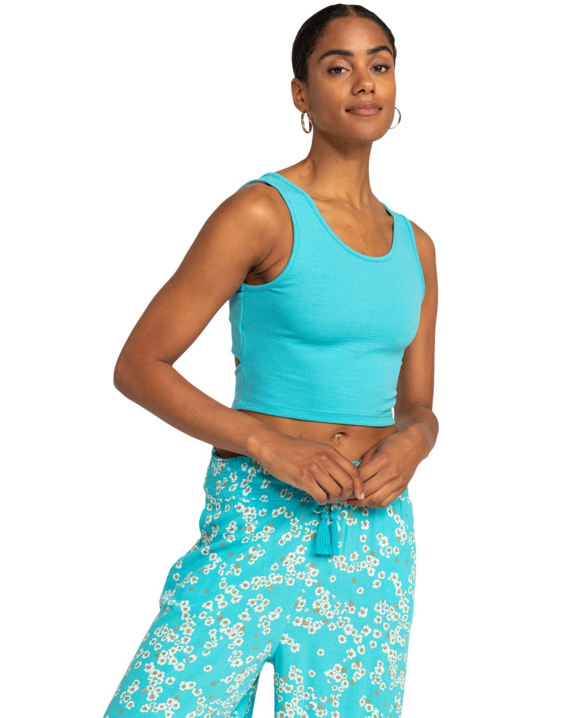 Roxy Juniors' Good Keepsake Cropped Tank Top - MAUI BLUE Sz L