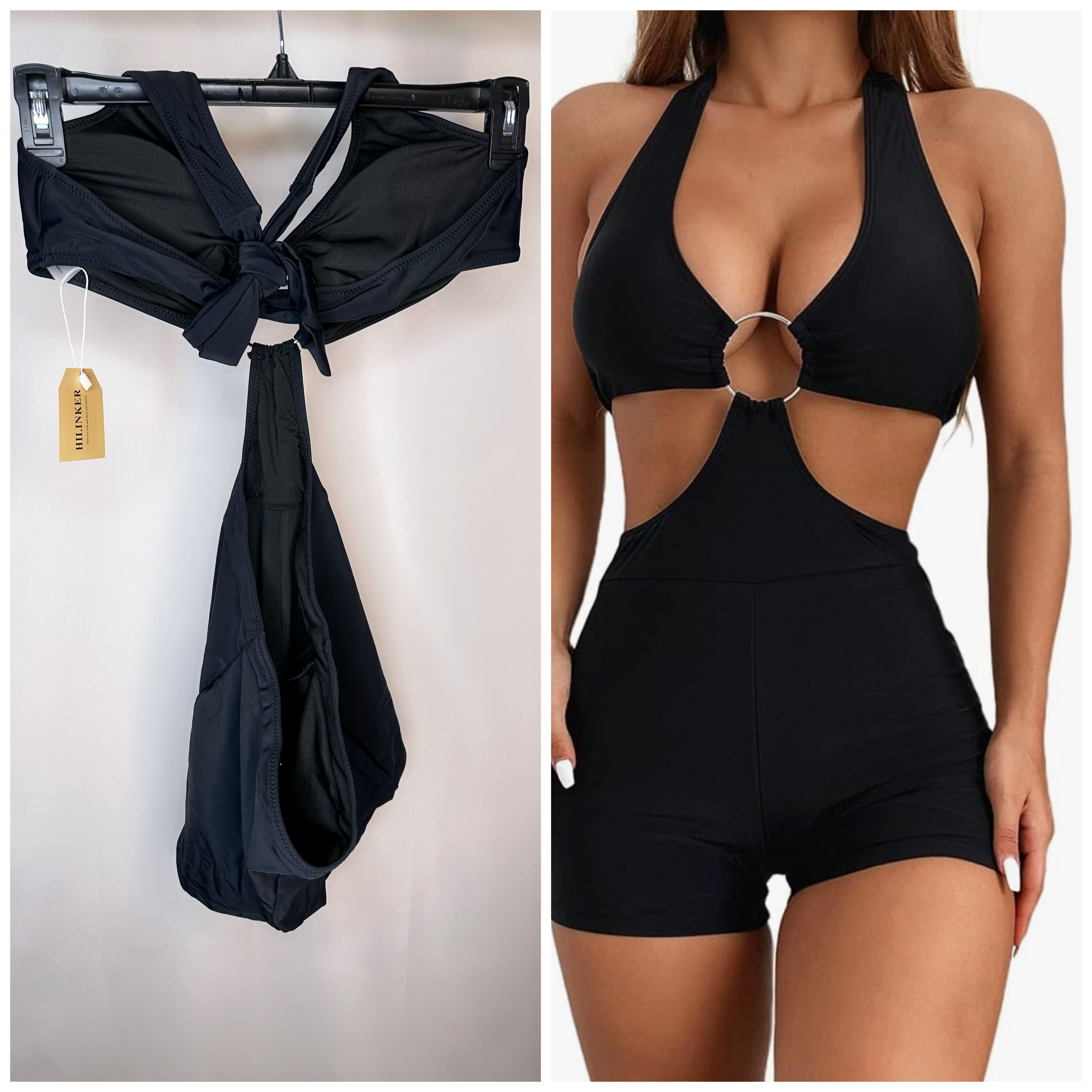 Hilinker Women's Halter One Piece Swimsuit O-Ring Cut Out Bathing Suit Monokini - Size Large