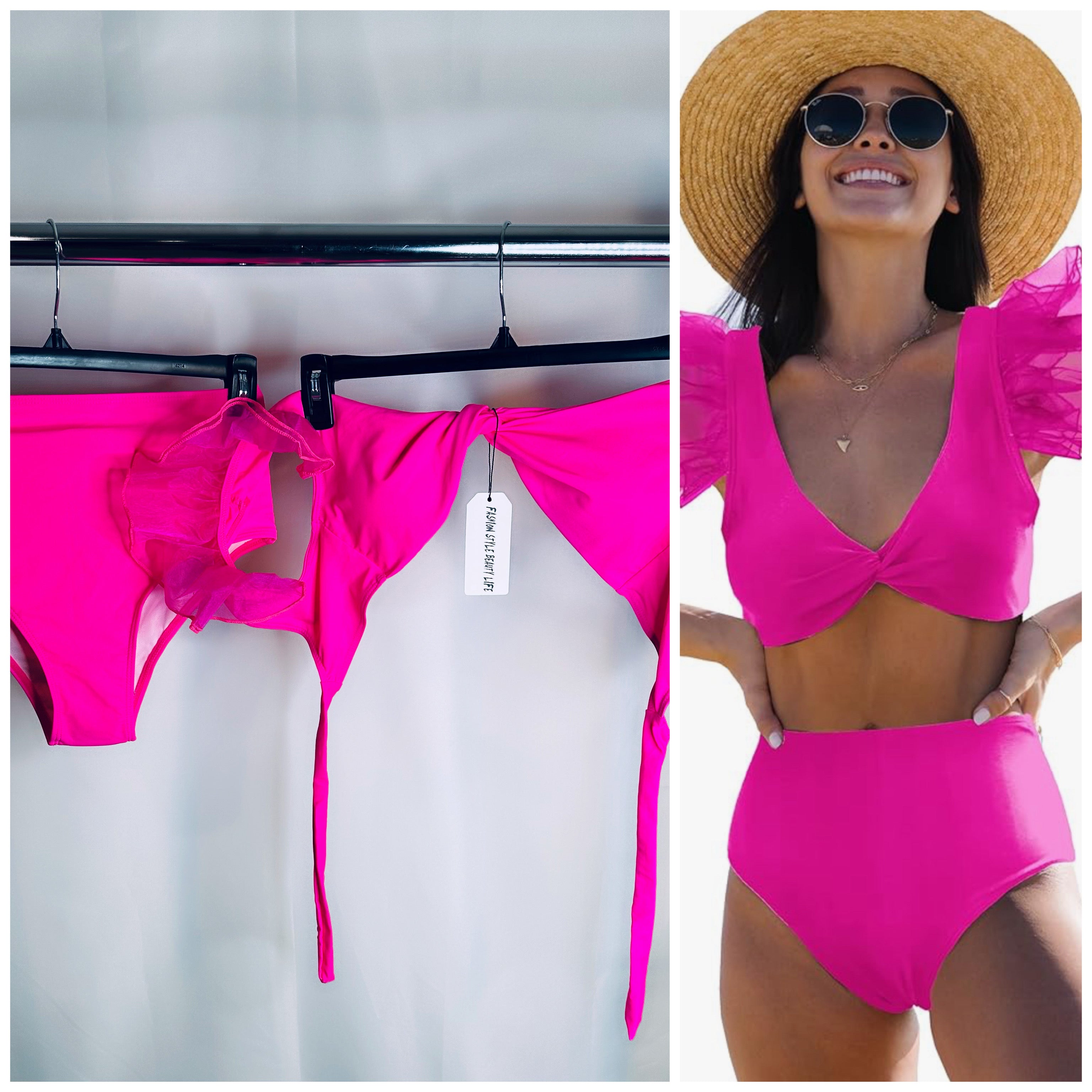 SPORLIKE Women Ruffle High Waist Swimsuit Two Piece - Size Medium