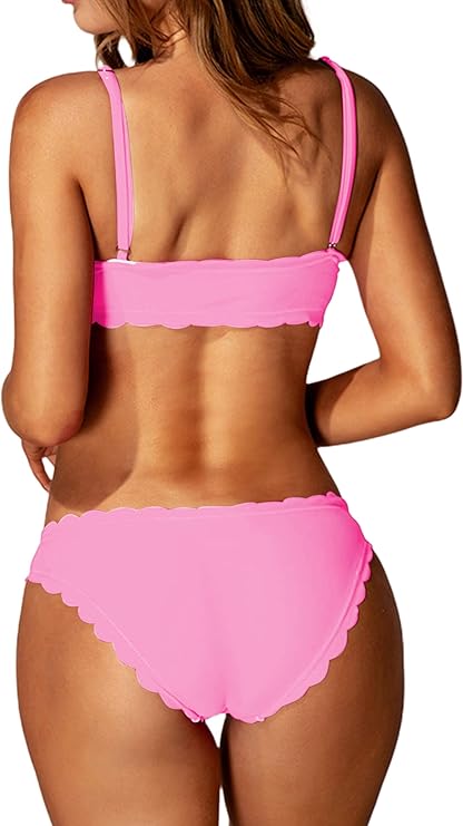 Remidoo Women Two Pieces Classic Scallop Bathing Suit - Large