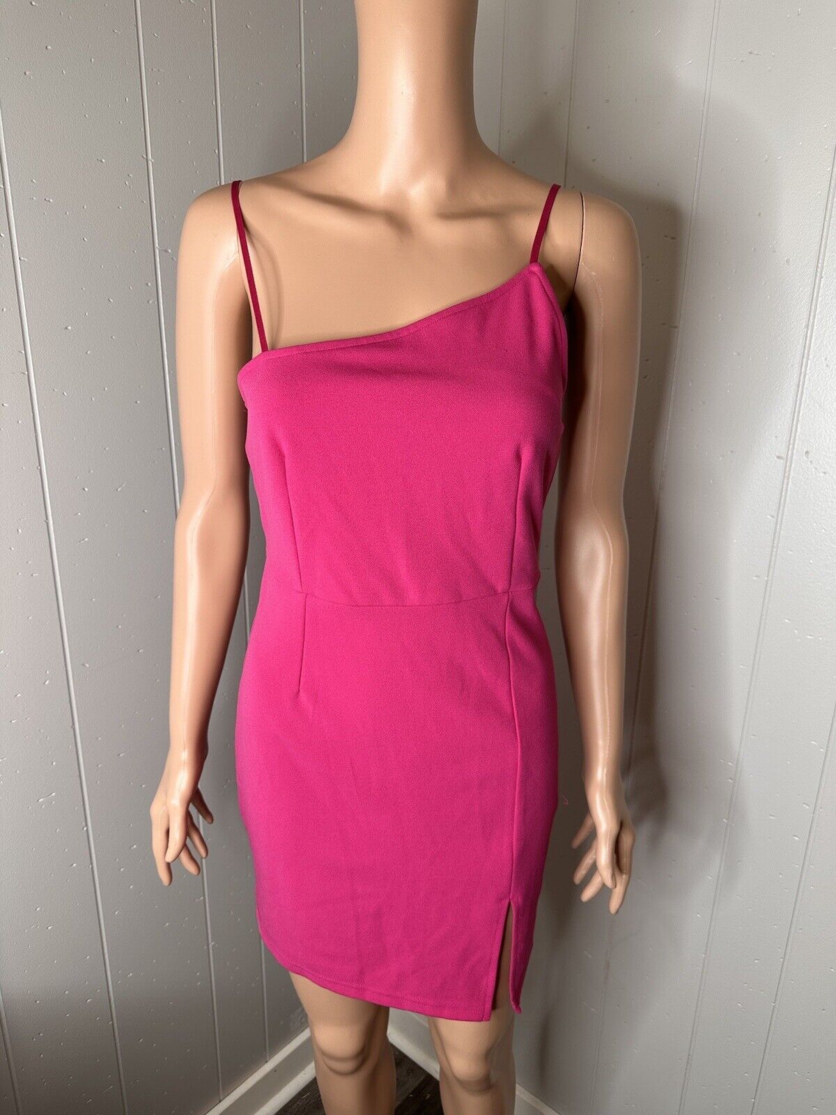 Just Quella Asymmetric Neckline Bodycon Mini Dress Sexy Split Party Dress S