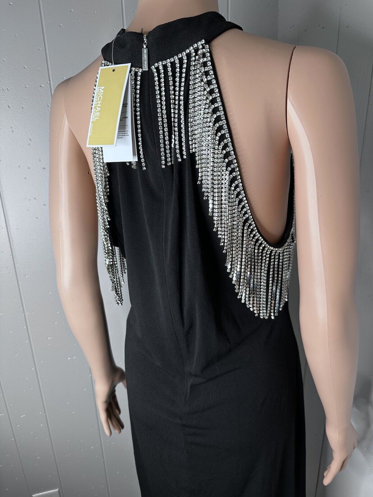 Michael Kors Rhinestone Fringe Dress Halter Western Formal Sheath Womens P/L